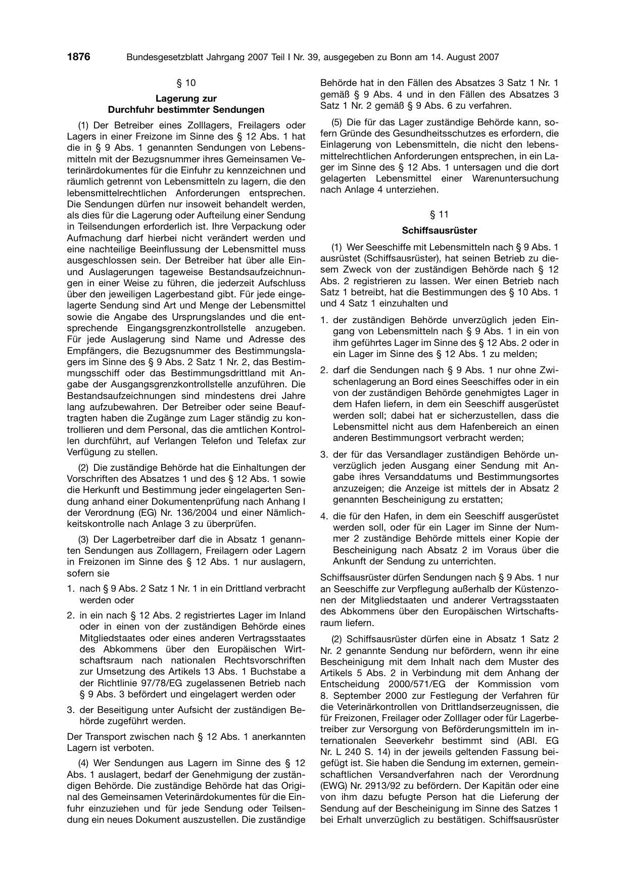 BGBl. 2007, Seite 1876 — Originalseite als Abbildung
