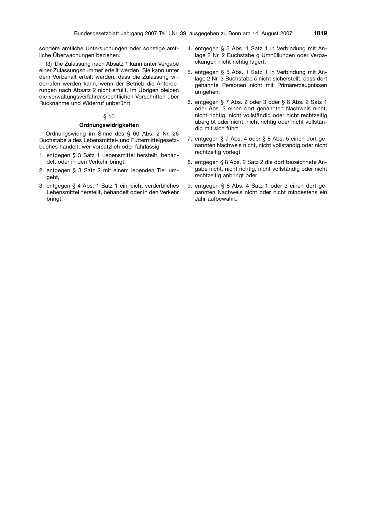 BGBl. 2007, Seite 1819 — Originalseite als Abbildung