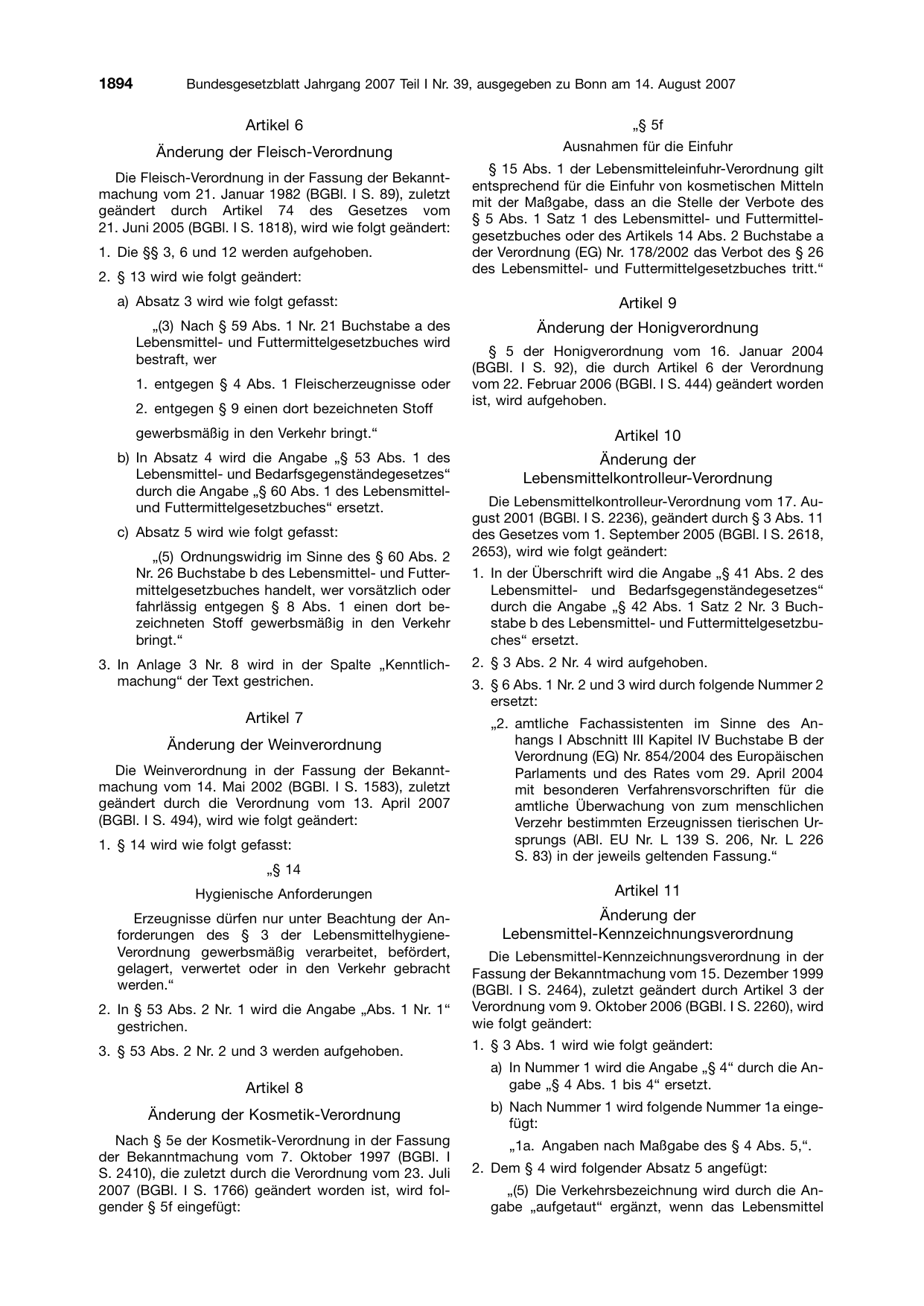 BGBl. 2007, Seite 1894 — Originalseite als Abbildung