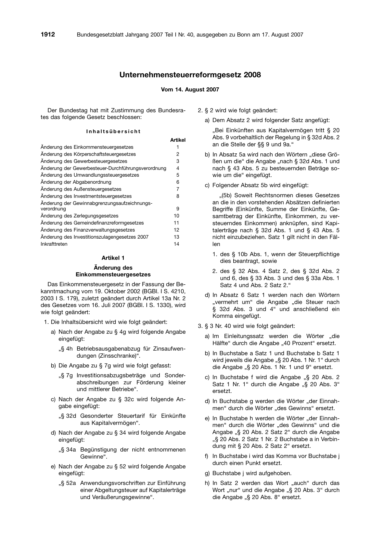 BGBl. 2007, Seite 1912 — Originalseite als Abbildung