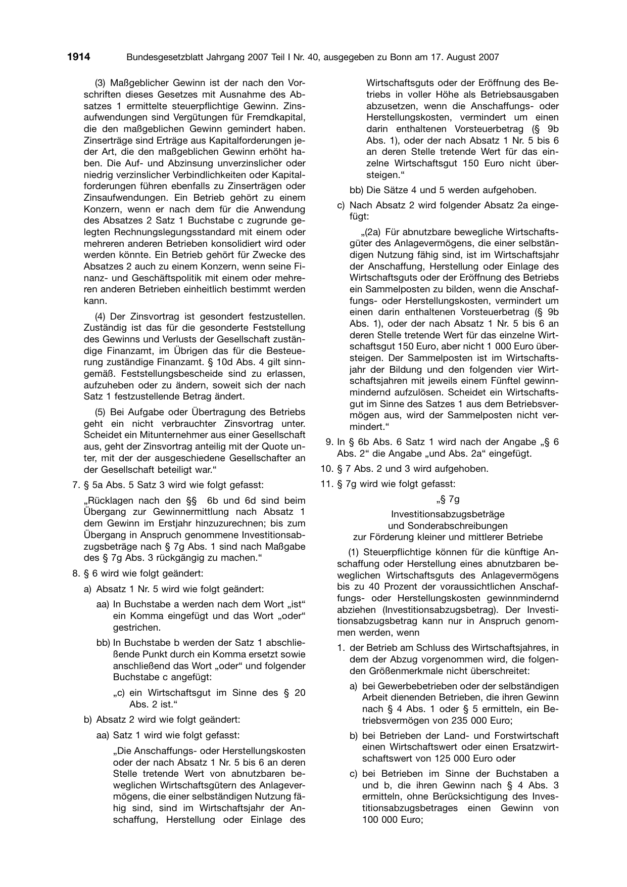 BGBl. 2007, Seite 1914 — Originalseite als Abbildung