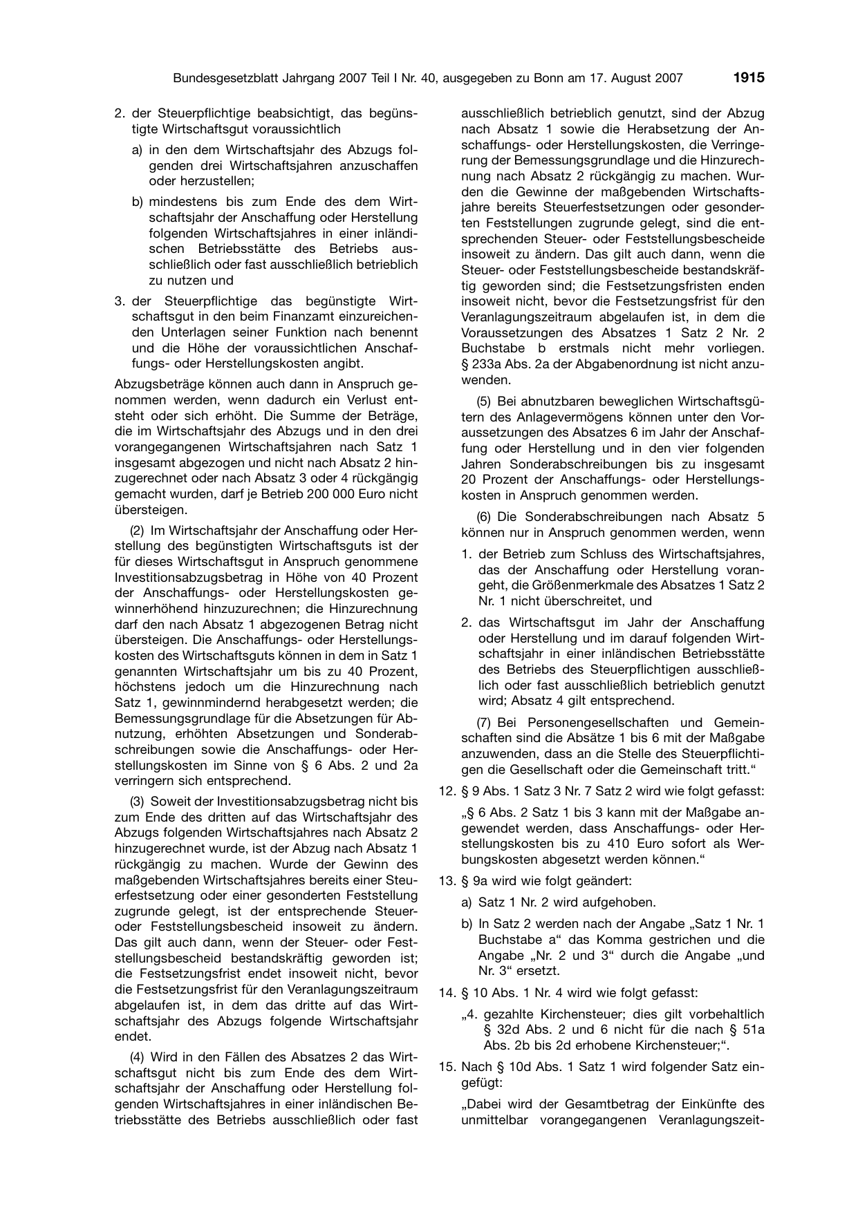 BGBl. 2007, Seite 1915 — Originalseite als Abbildung