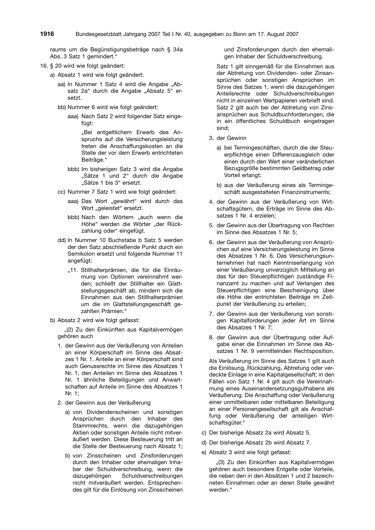 BGBl. 2007, Seite 1916 — Originalseite als Abbildung