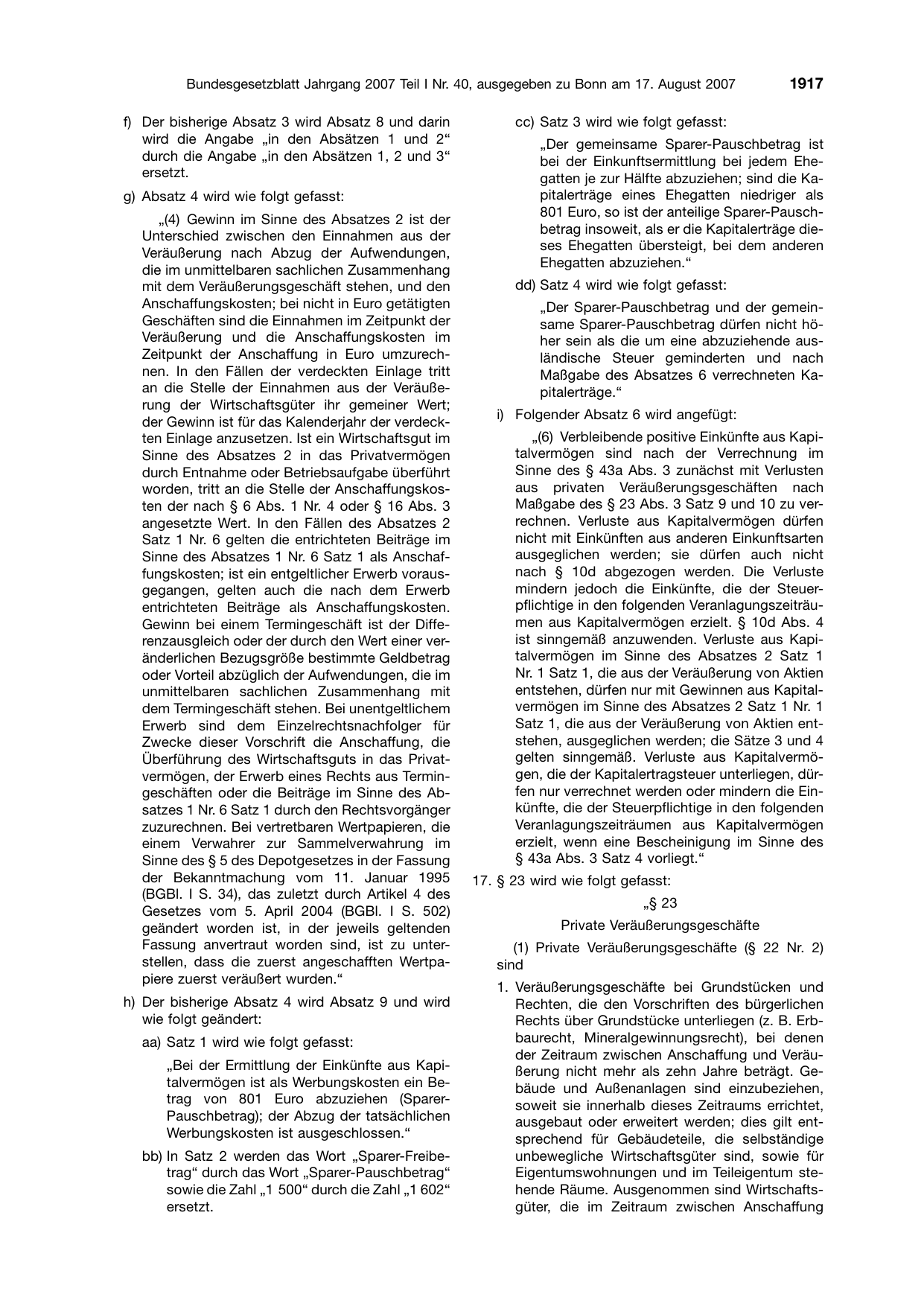BGBl. 2007, Seite 1917 — Originalseite als Abbildung
