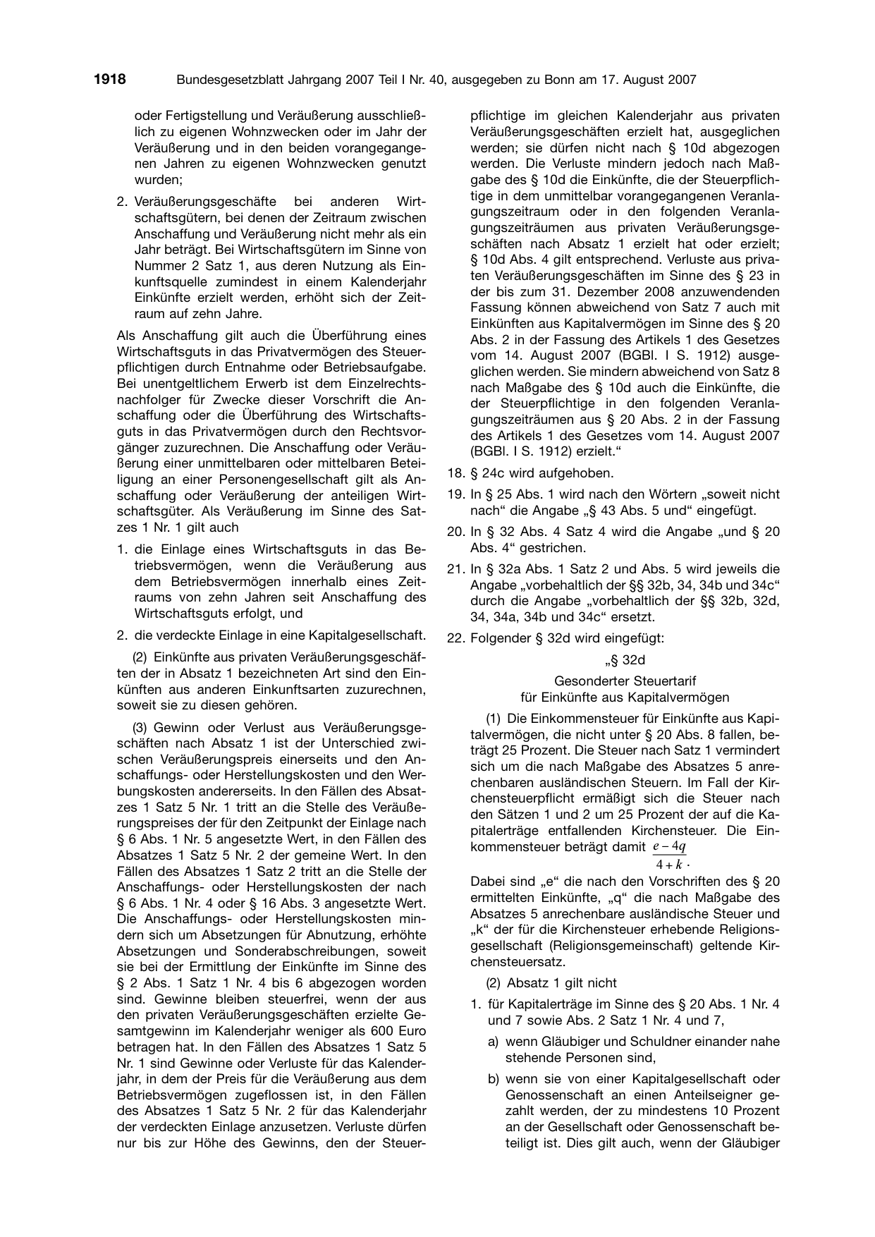 BGBl. 2007, Seite 1918 — Originalseite als Abbildung