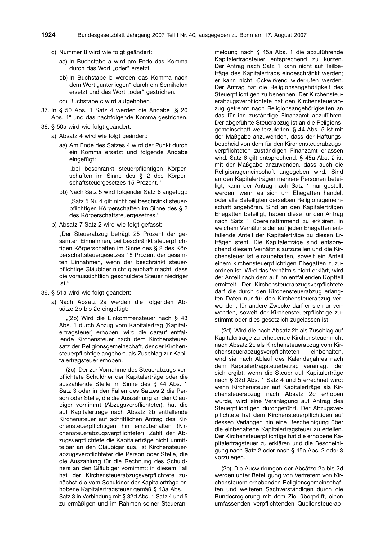BGBl. 2007, Seite 1924 — Originalseite als Abbildung
