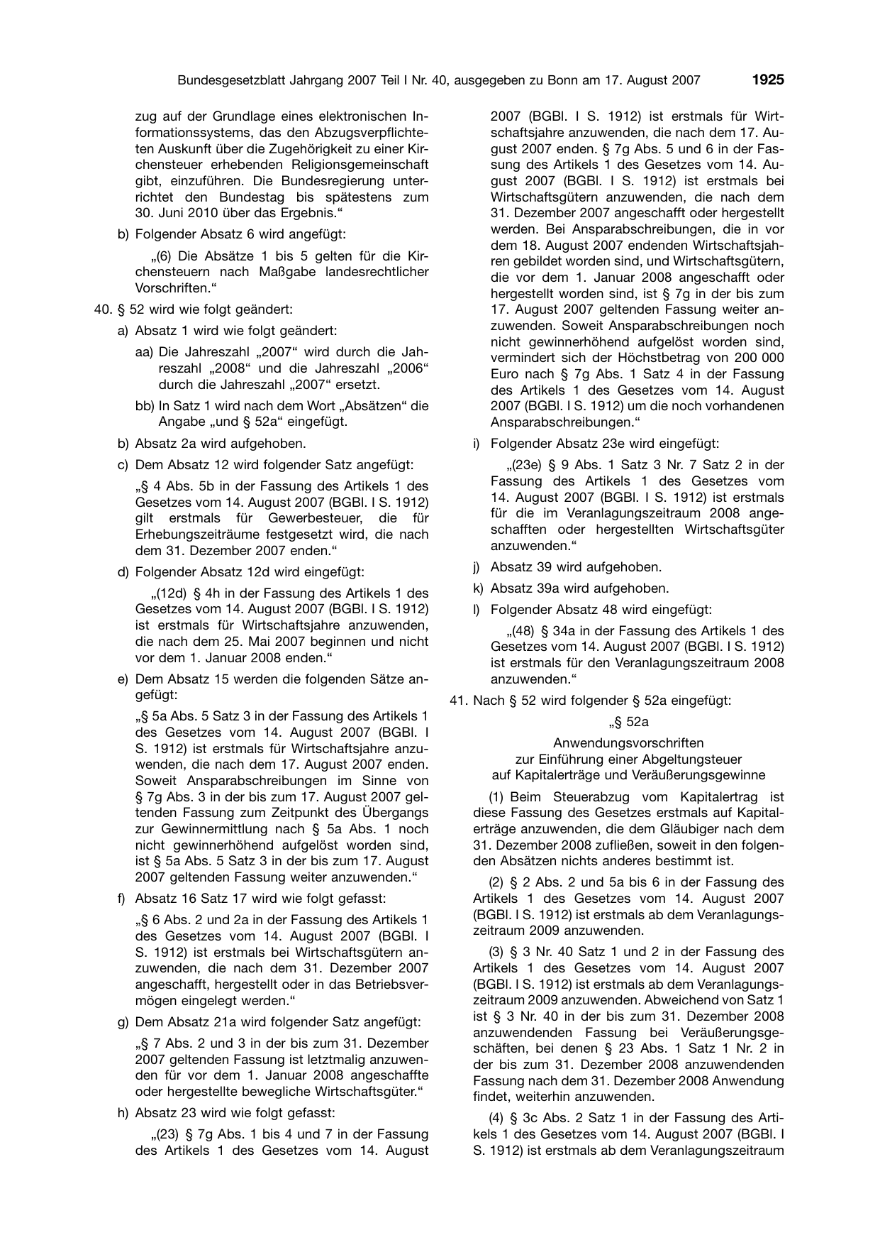 BGBl. 2007, Seite 1925 — Originalseite als Abbildung