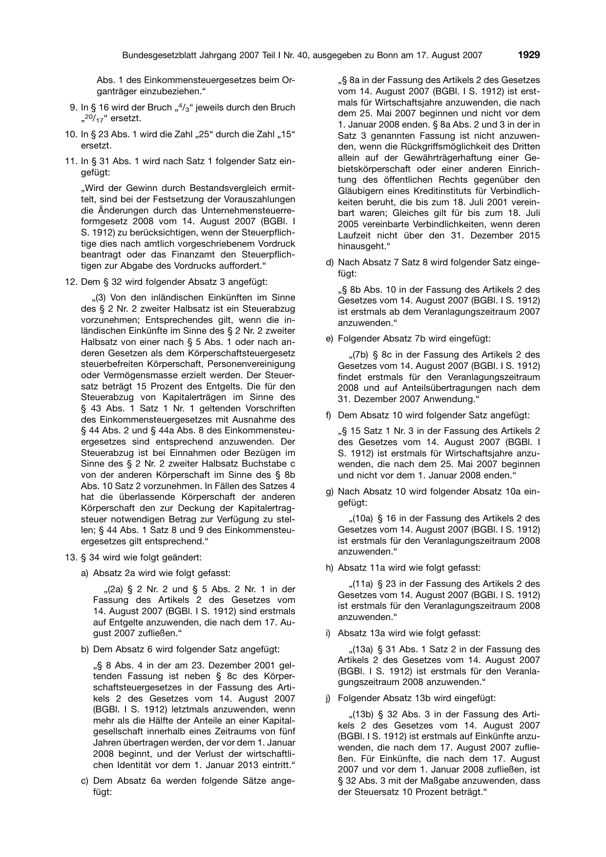 BGBl. 2007, Seite 1929 — Originalseite als Abbildung