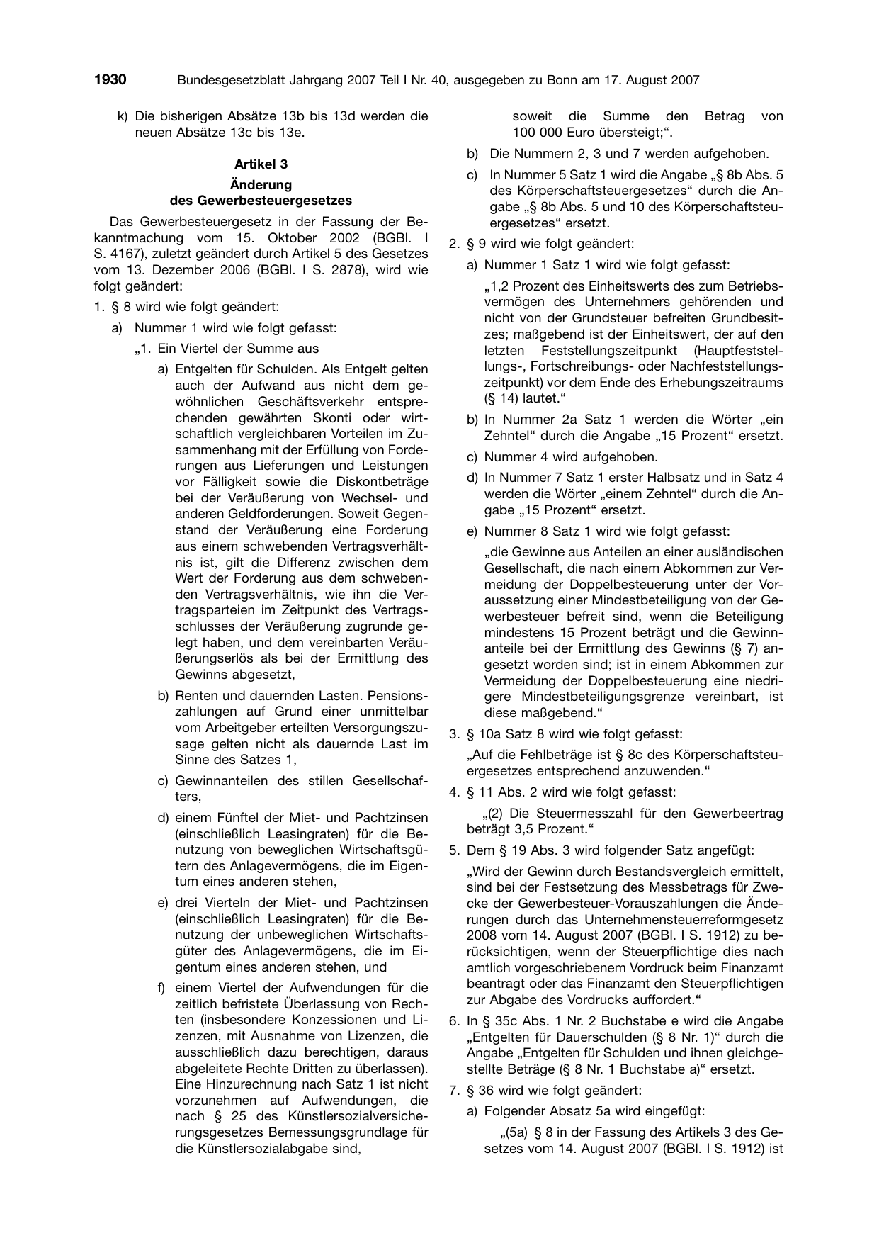 BGBl. 2007, Seite 1930 — Originalseite als Abbildung