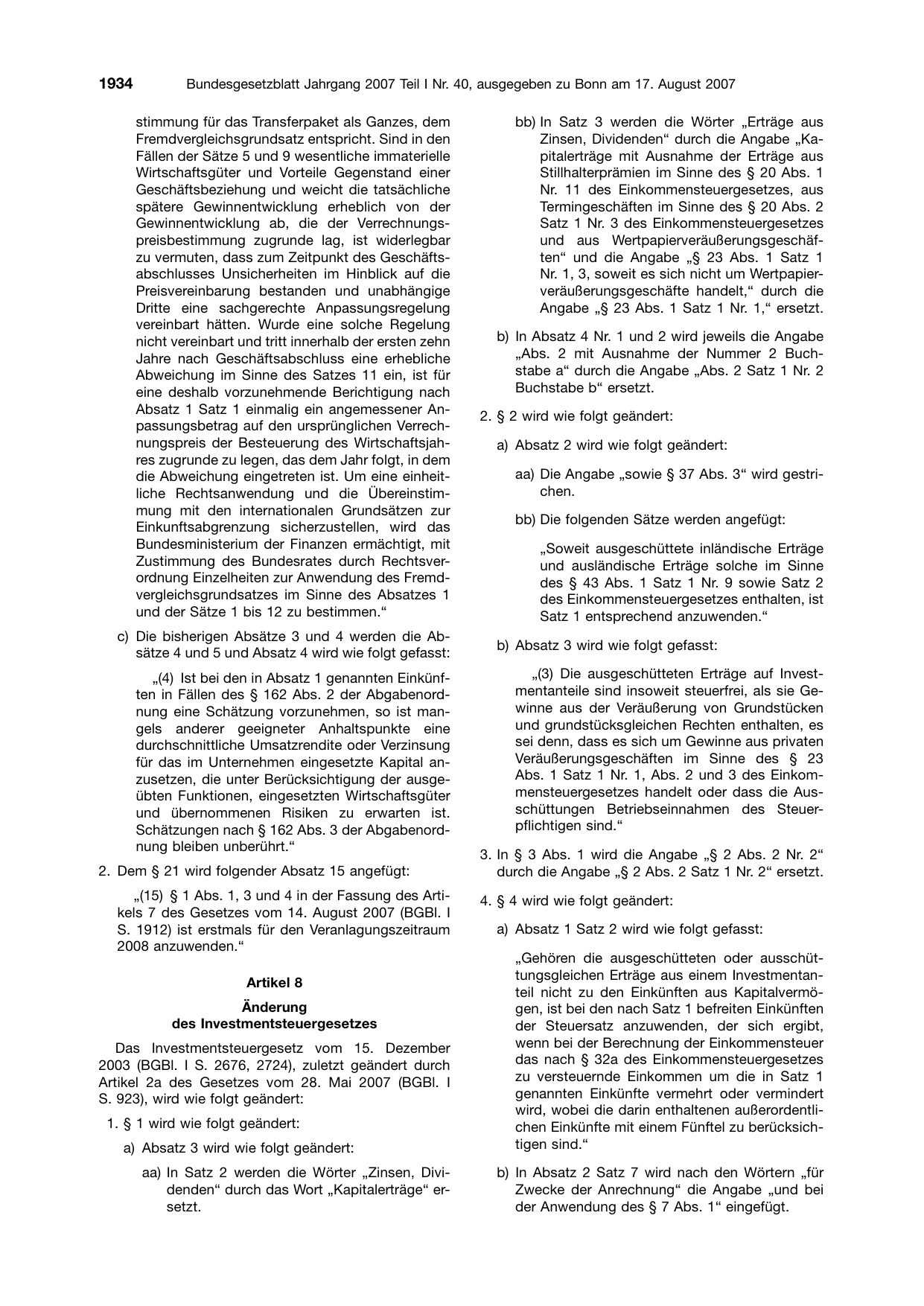 BGBl. 2007, Seite 1934 — Originalseite als Abbildung
