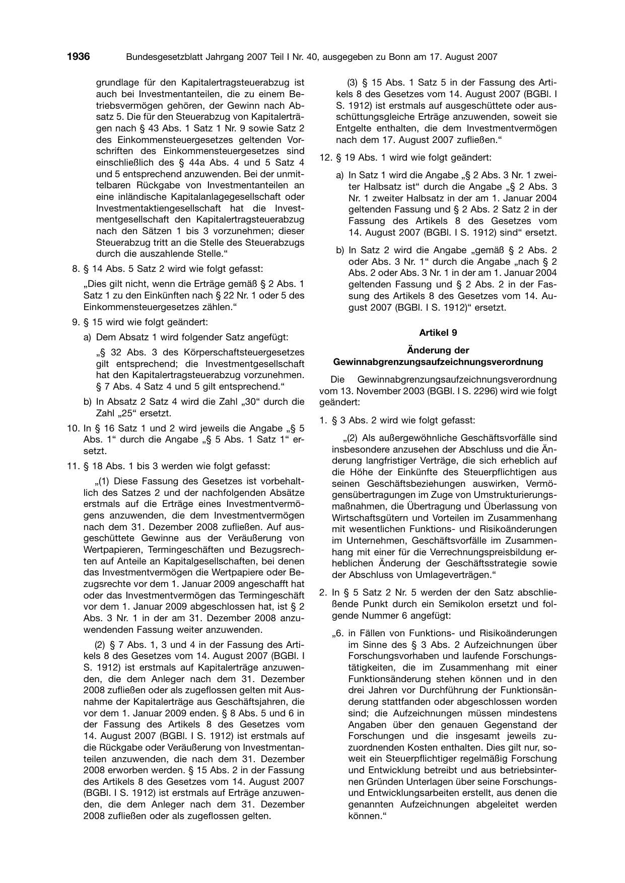 BGBl. 2007, Seite 1936 — Originalseite als Abbildung