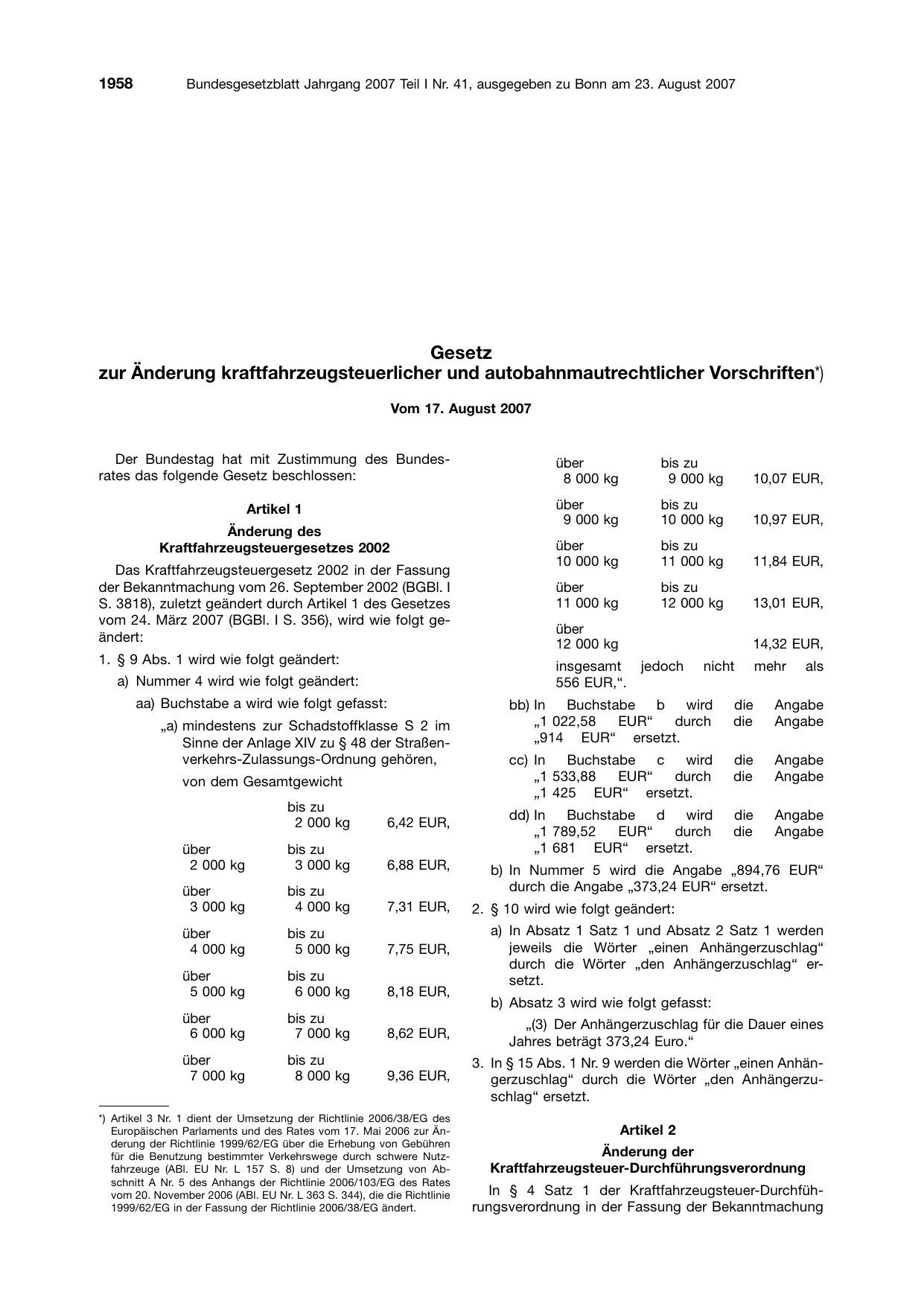 BGBl. 2007, Seite 1958 — Originalseite als Abbildung