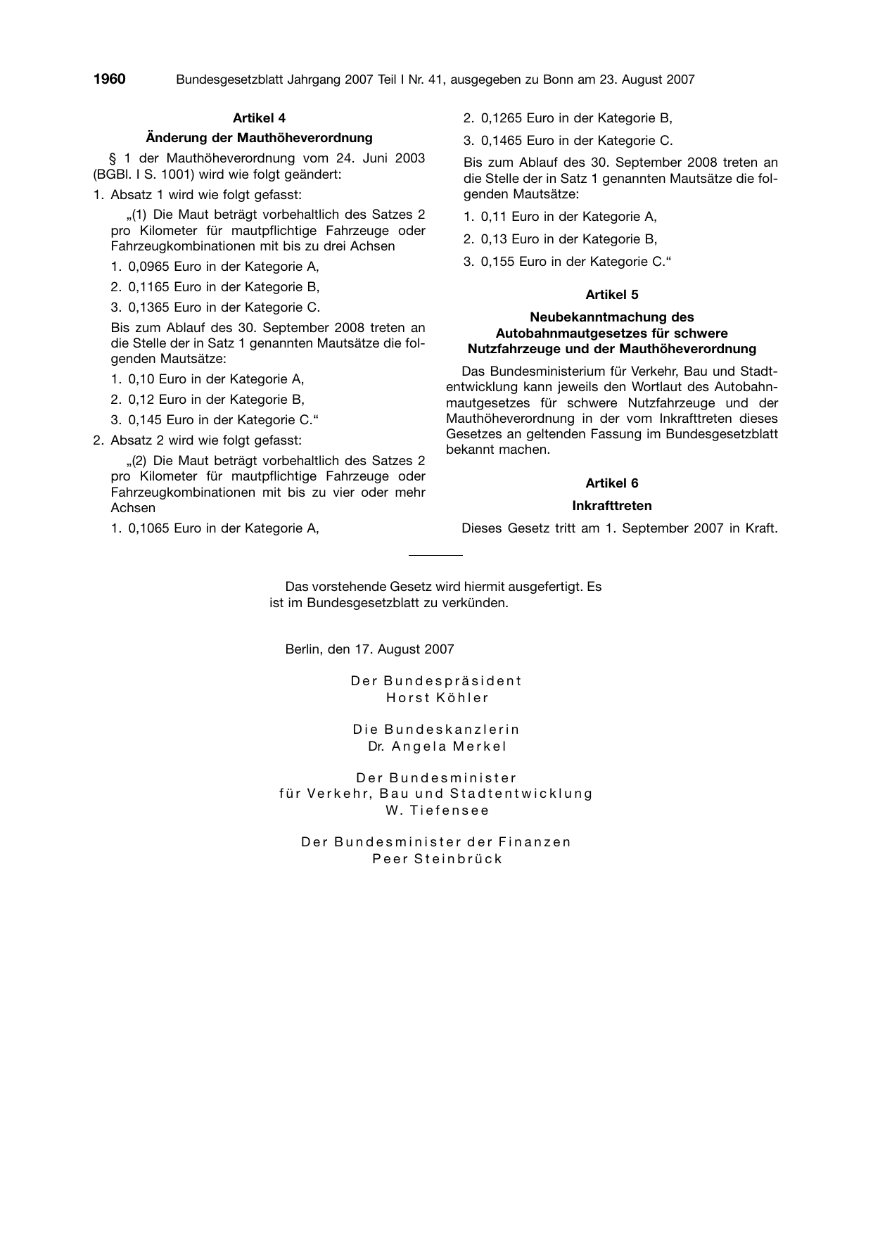 BGBl. 2007, Seite 1960 — Originalseite als Abbildung