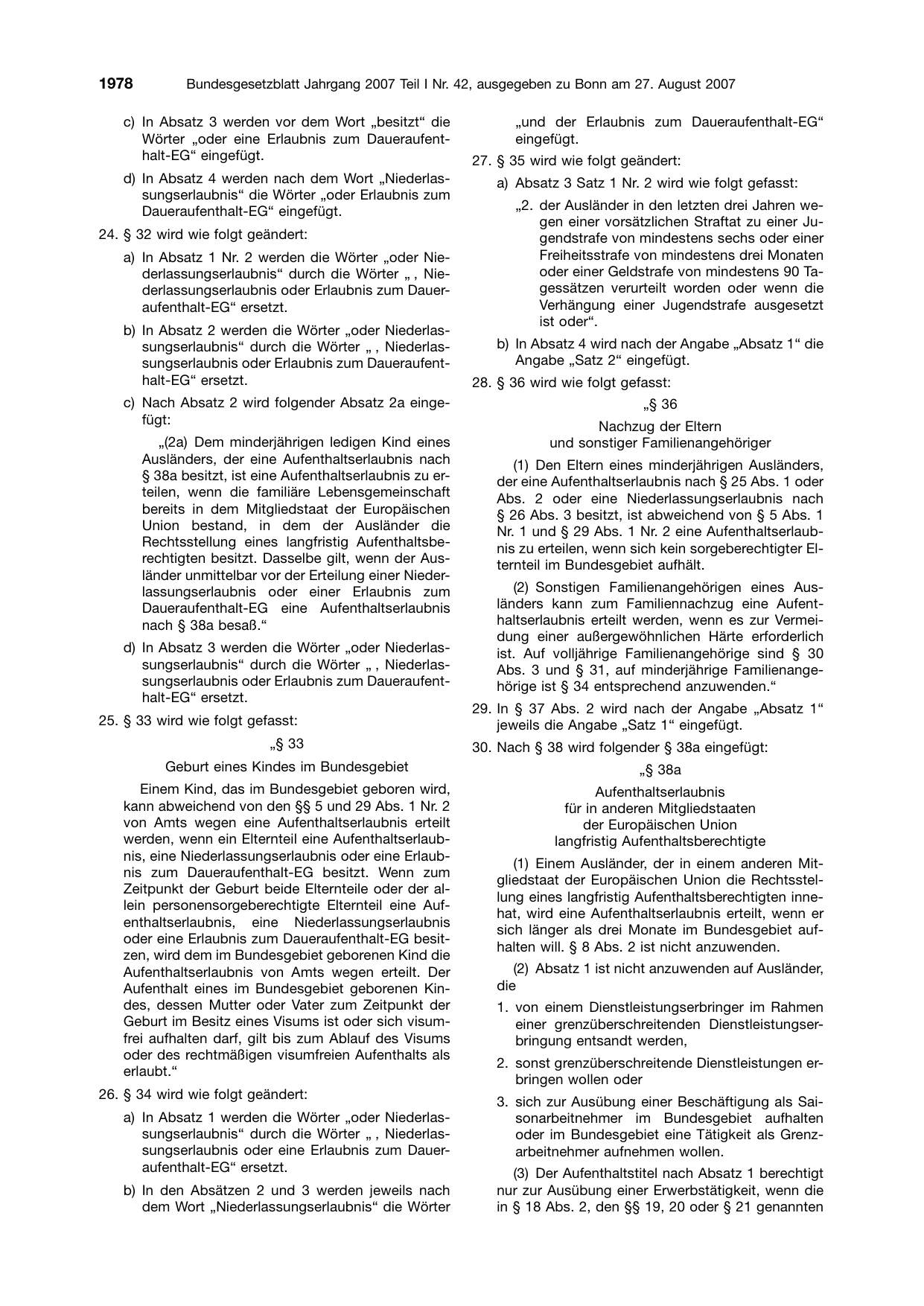 BGBl. 2007, Seite 1978 — Originalseite als Abbildung