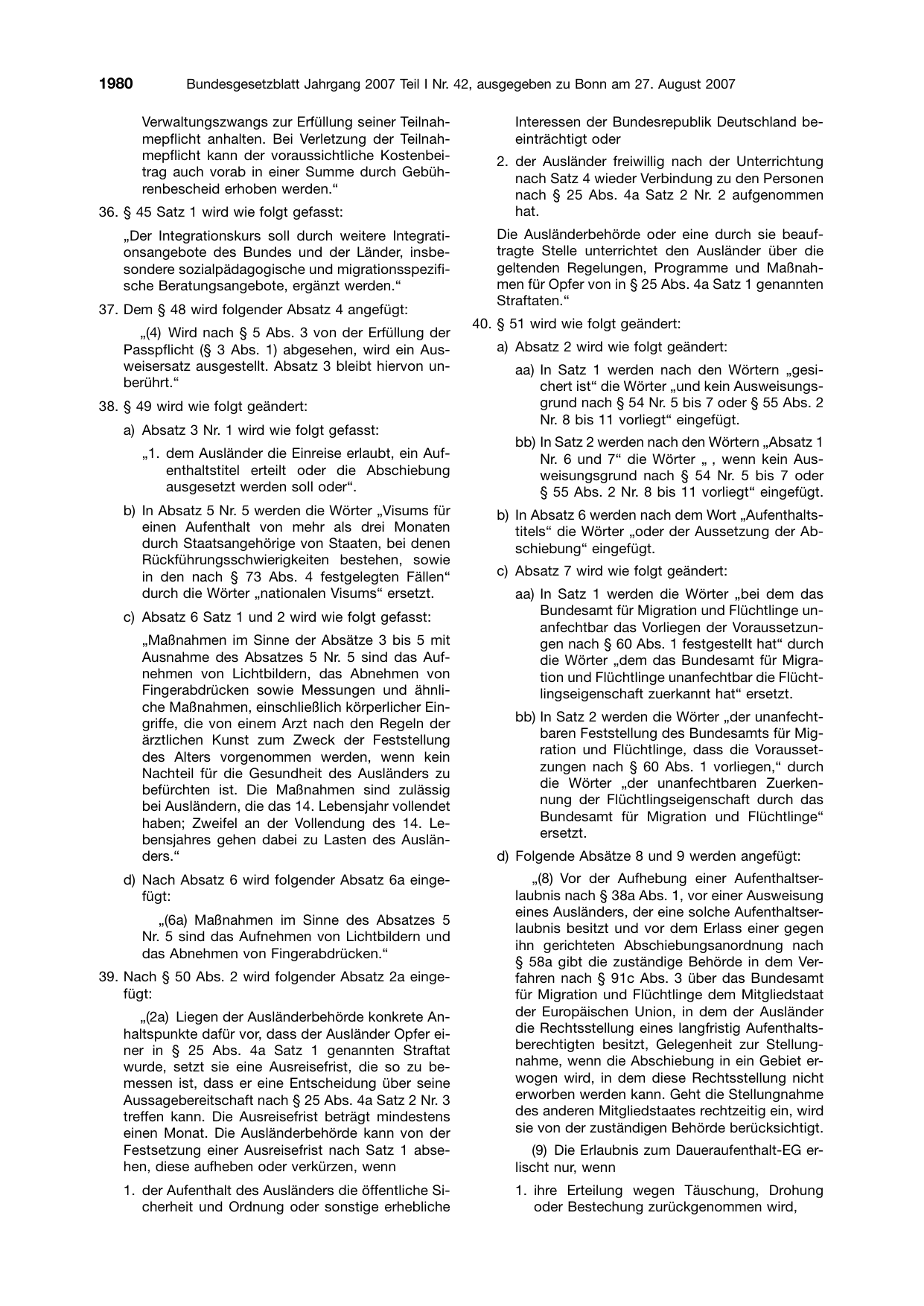 BGBl. 2007, Seite 1980 — Originalseite als Abbildung