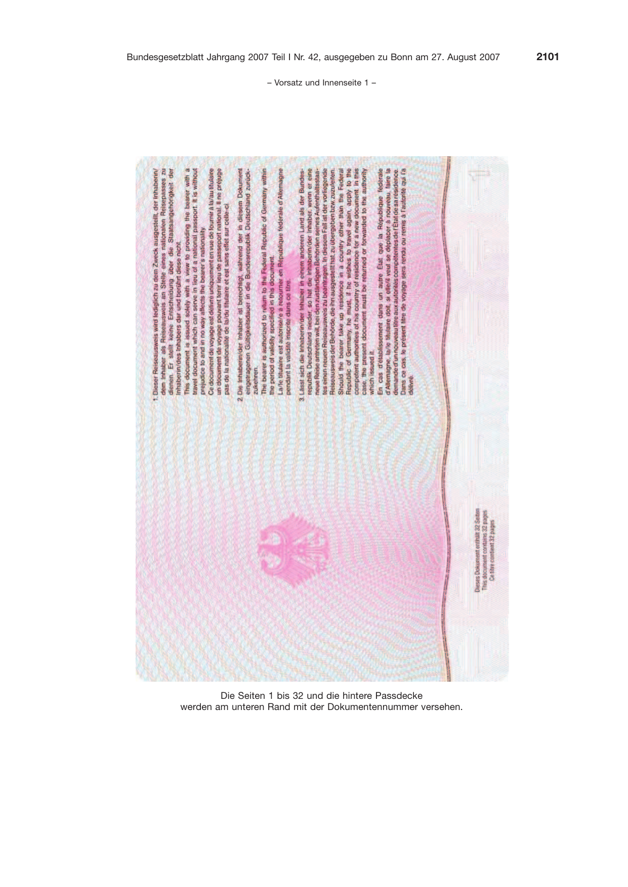 BGBl. 2007, Seite 2101 — Originalseite als Abbildung