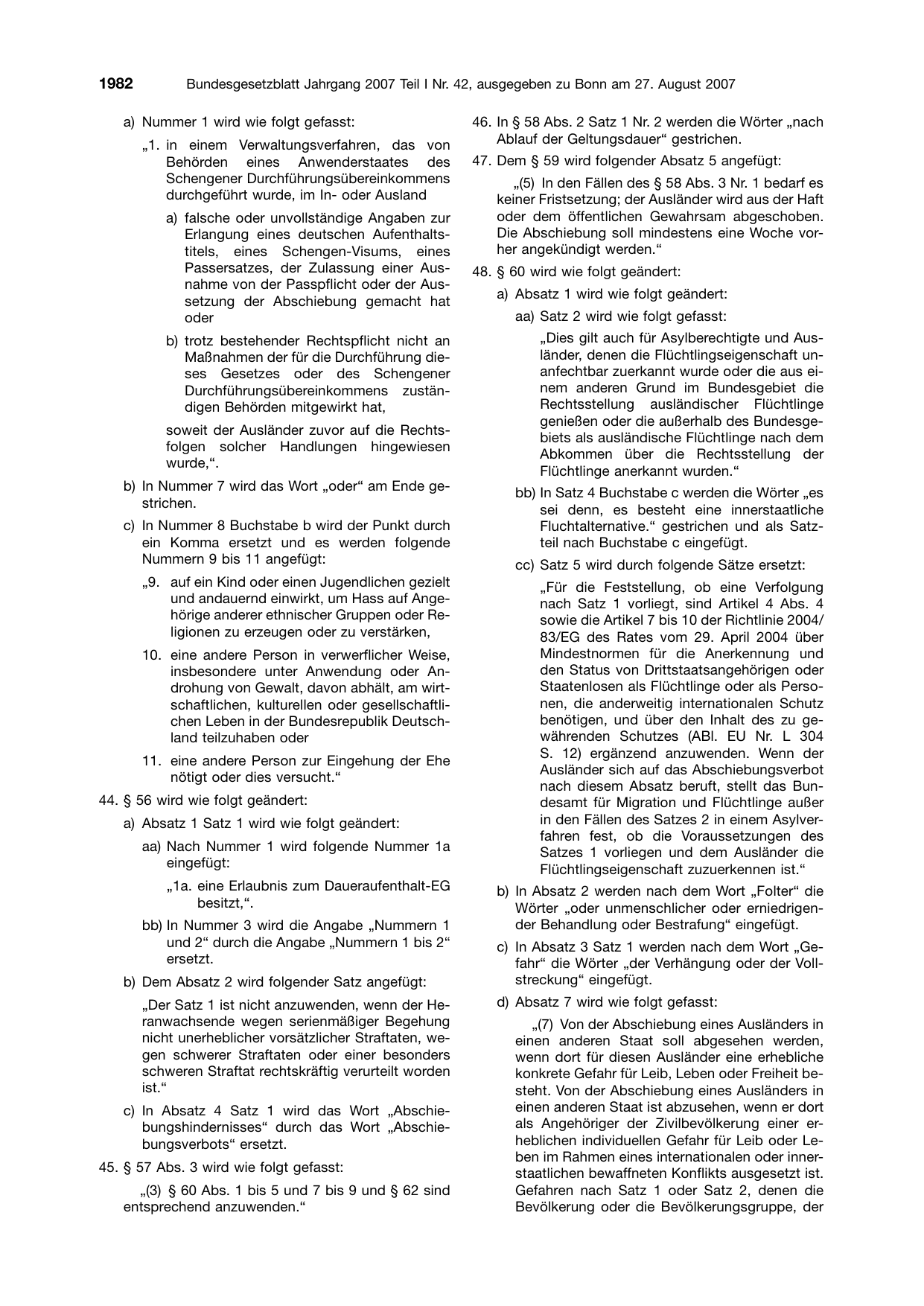 BGBl. 2007, Seite 1982 — Originalseite als Abbildung