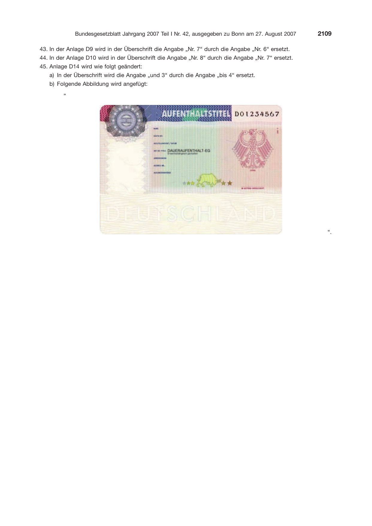 BGBl. 2007, Seite 2109 — Originalseite als Abbildung