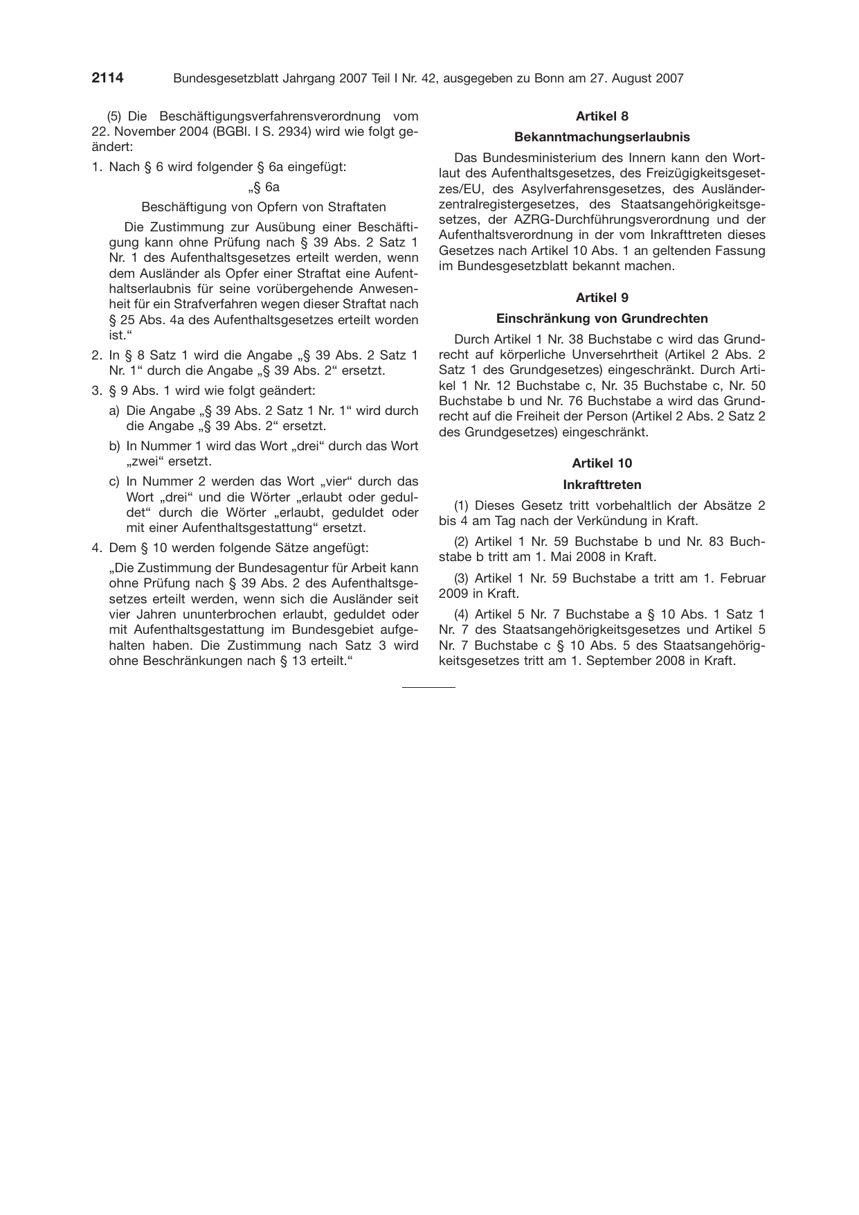 BGBl. 2007, Seite 2114 — Originalseite als Abbildung