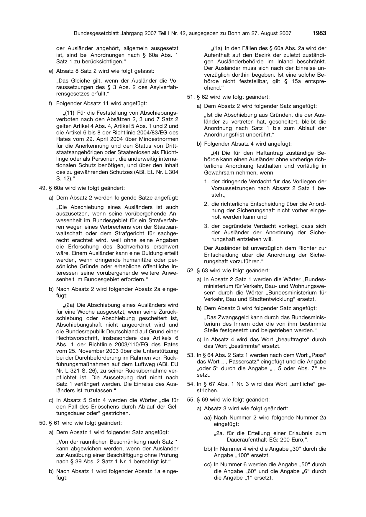 BGBl. 2007, Seite 1983 — Originalseite als Abbildung