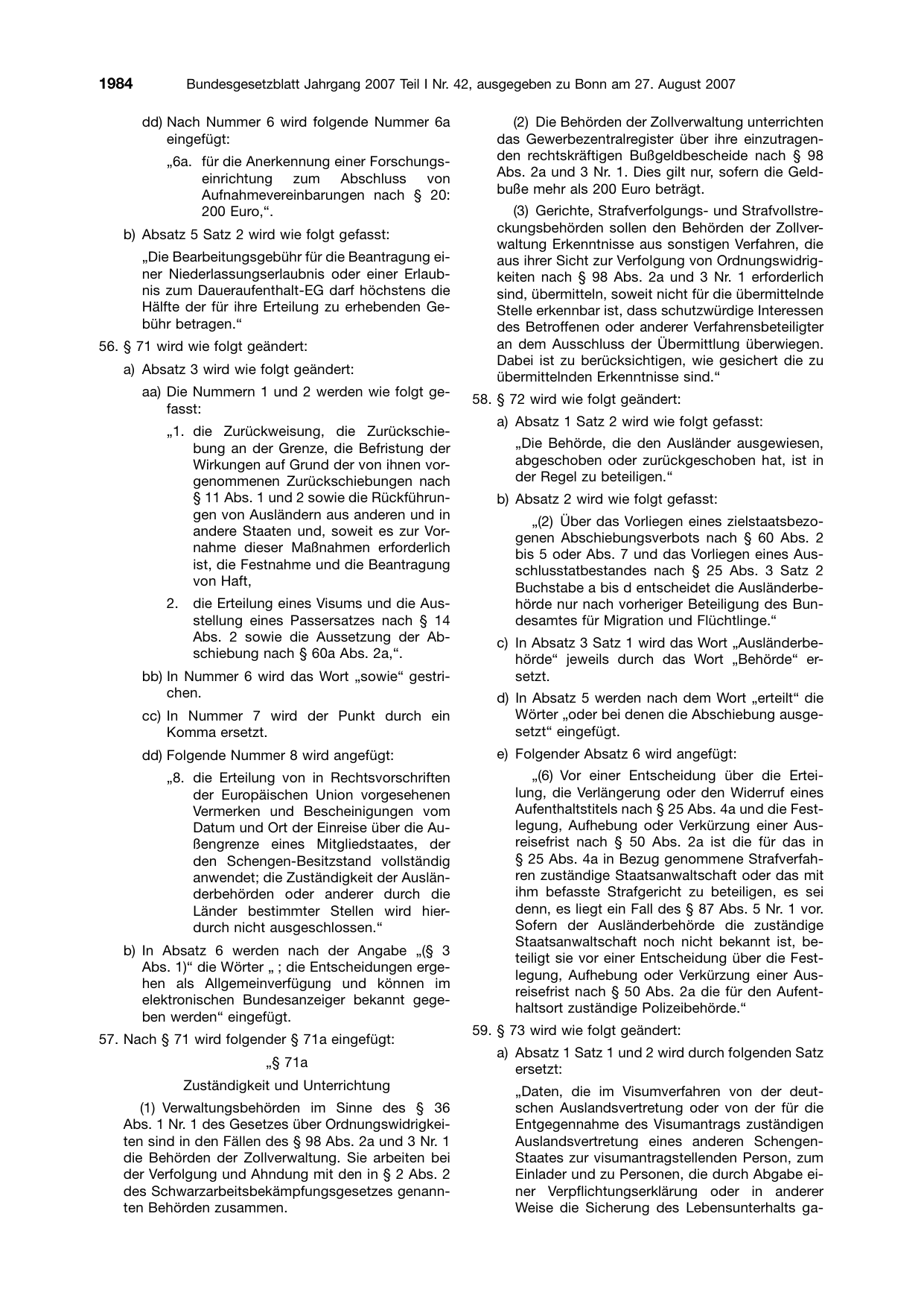 BGBl. 2007, Seite 1984 — Originalseite als Abbildung