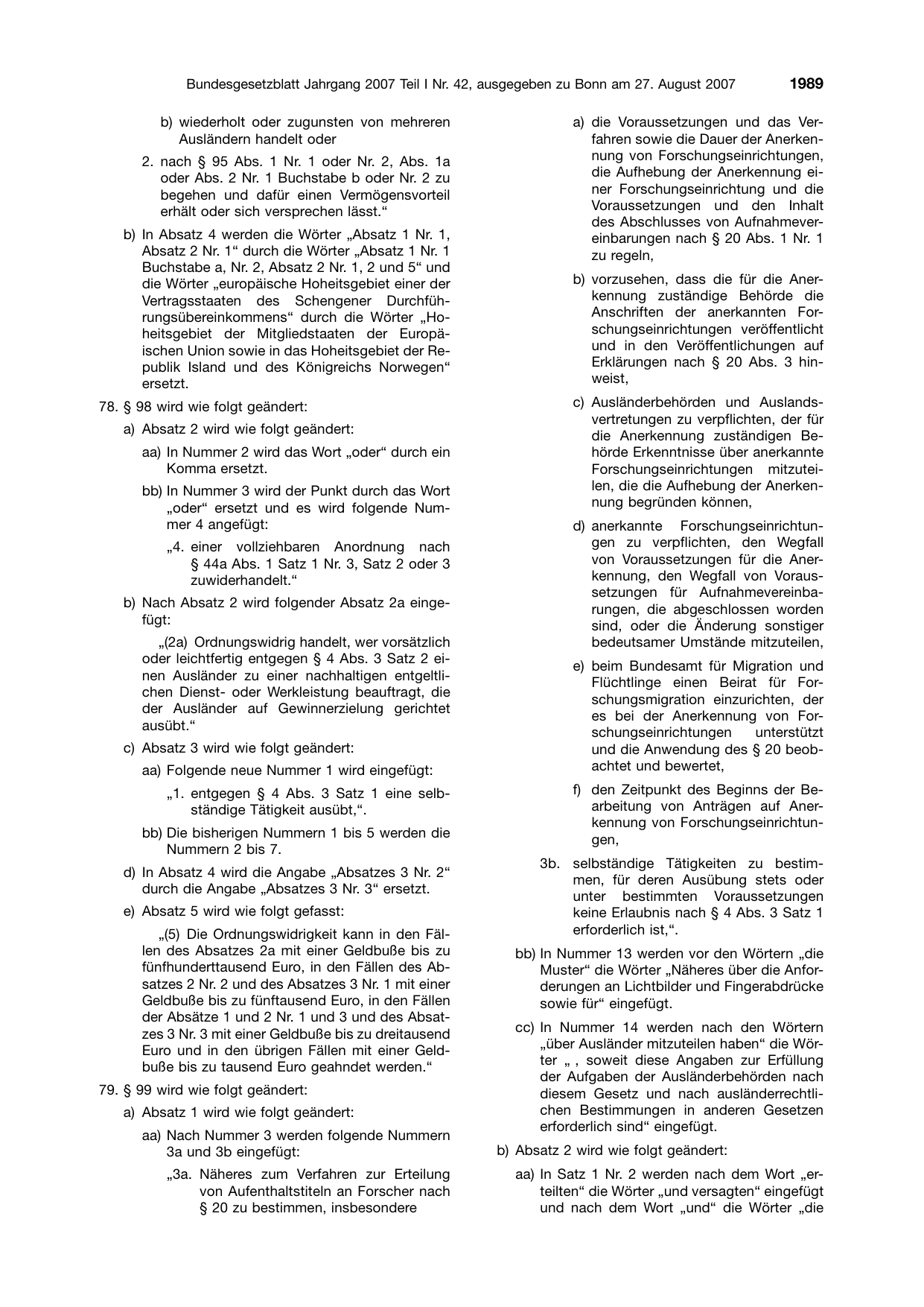 BGBl. 2007, Seite 1989 — Originalseite als Abbildung