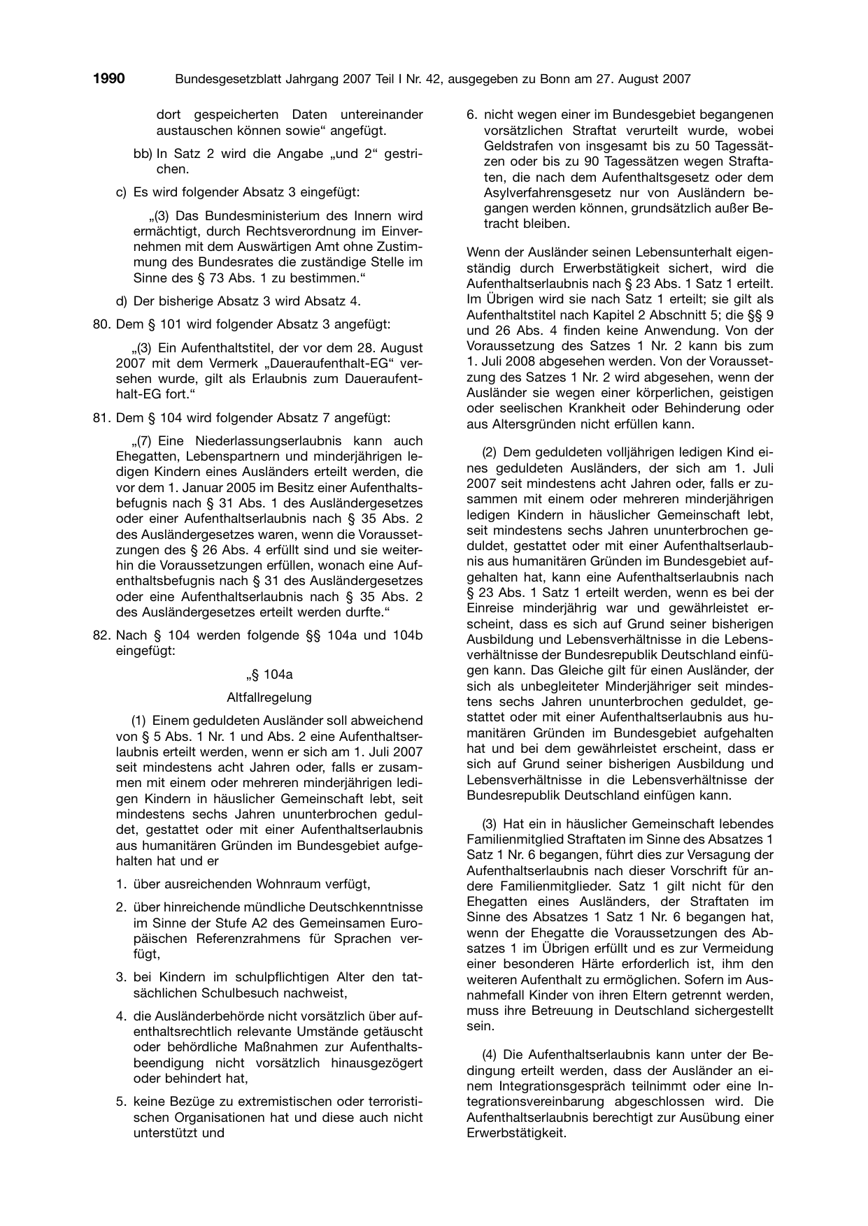 BGBl. 2007, Seite 1990 — Originalseite als Abbildung