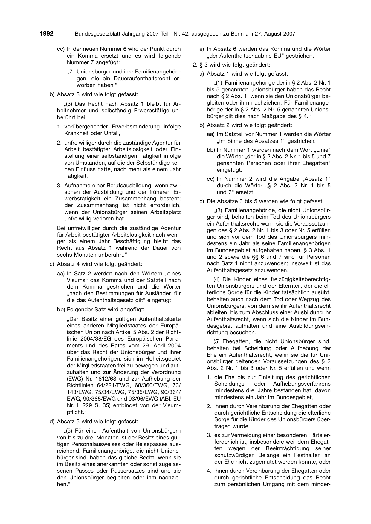 BGBl. 2007, Seite 1992 — Originalseite als Abbildung