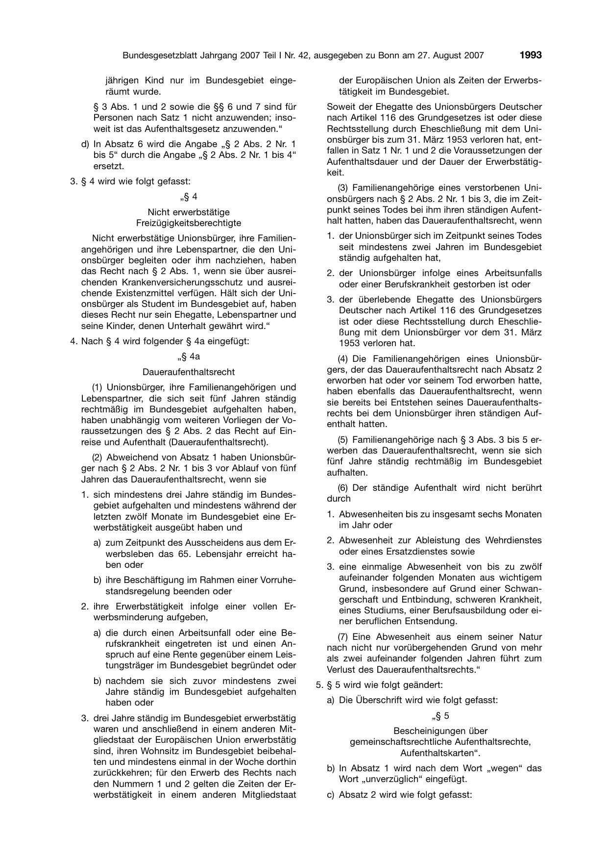 BGBl. 2007, Seite 1993 — Originalseite als Abbildung