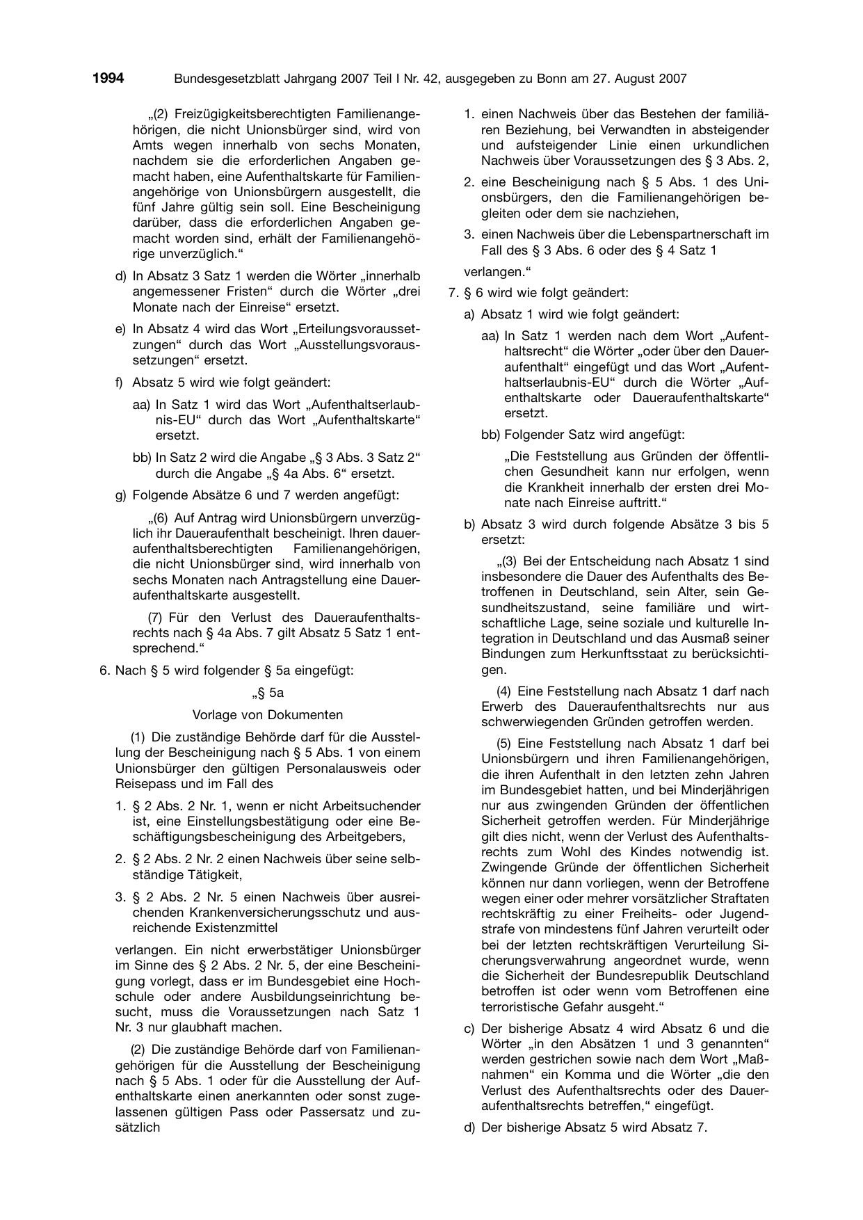 BGBl. 2007, Seite 1994 — Originalseite als Abbildung