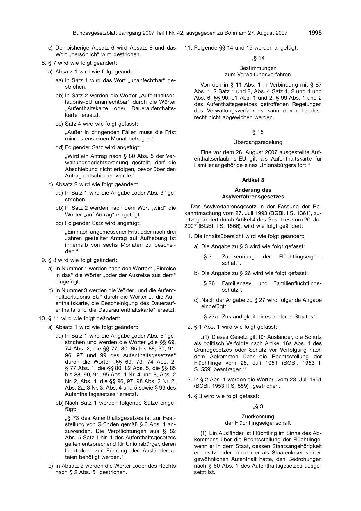BGBl. 2007, Seite 1995 — Originalseite als Abbildung