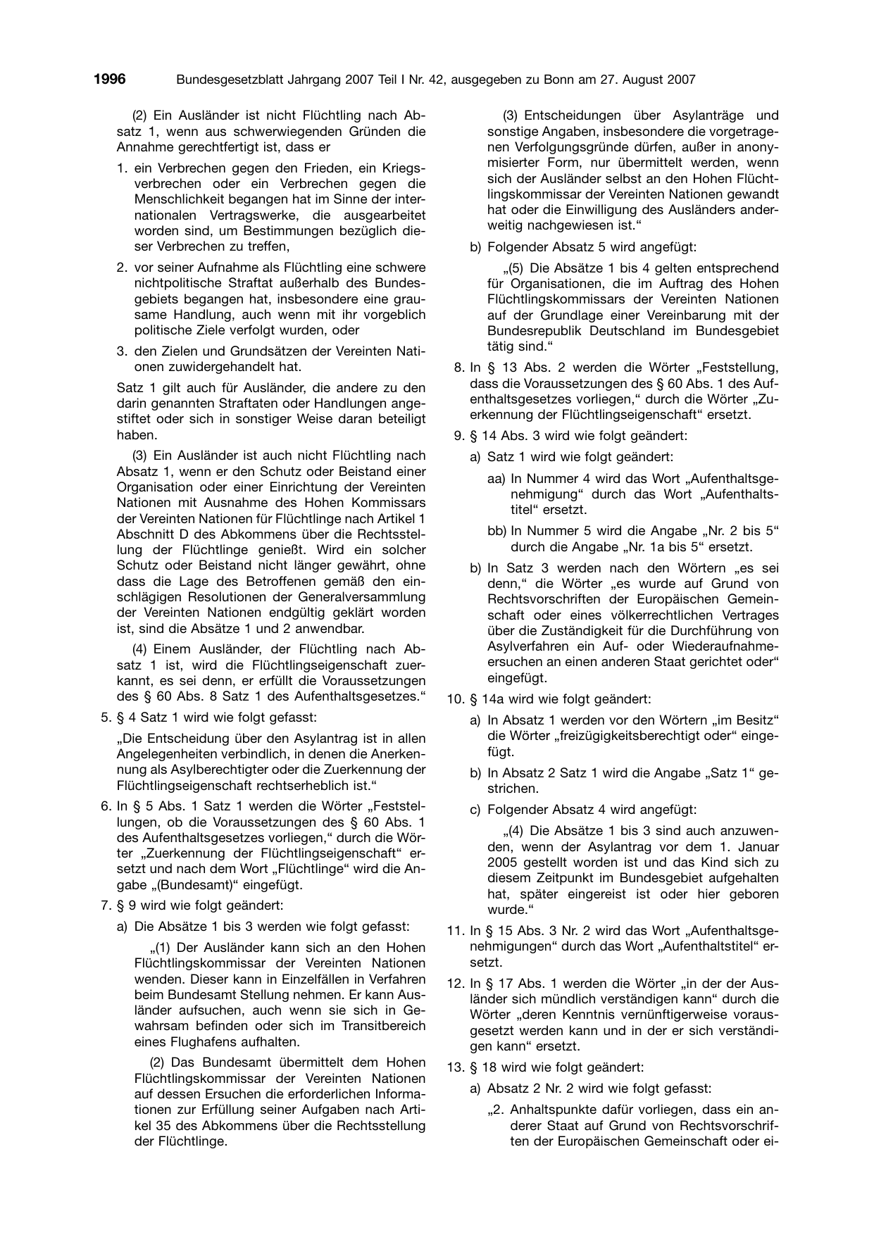 BGBl. 2007, Seite 1996 — Originalseite als Abbildung