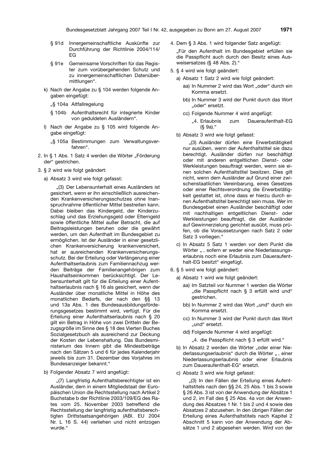 BGBl. 2007, Seite 1971 — Originalseite als Abbildung