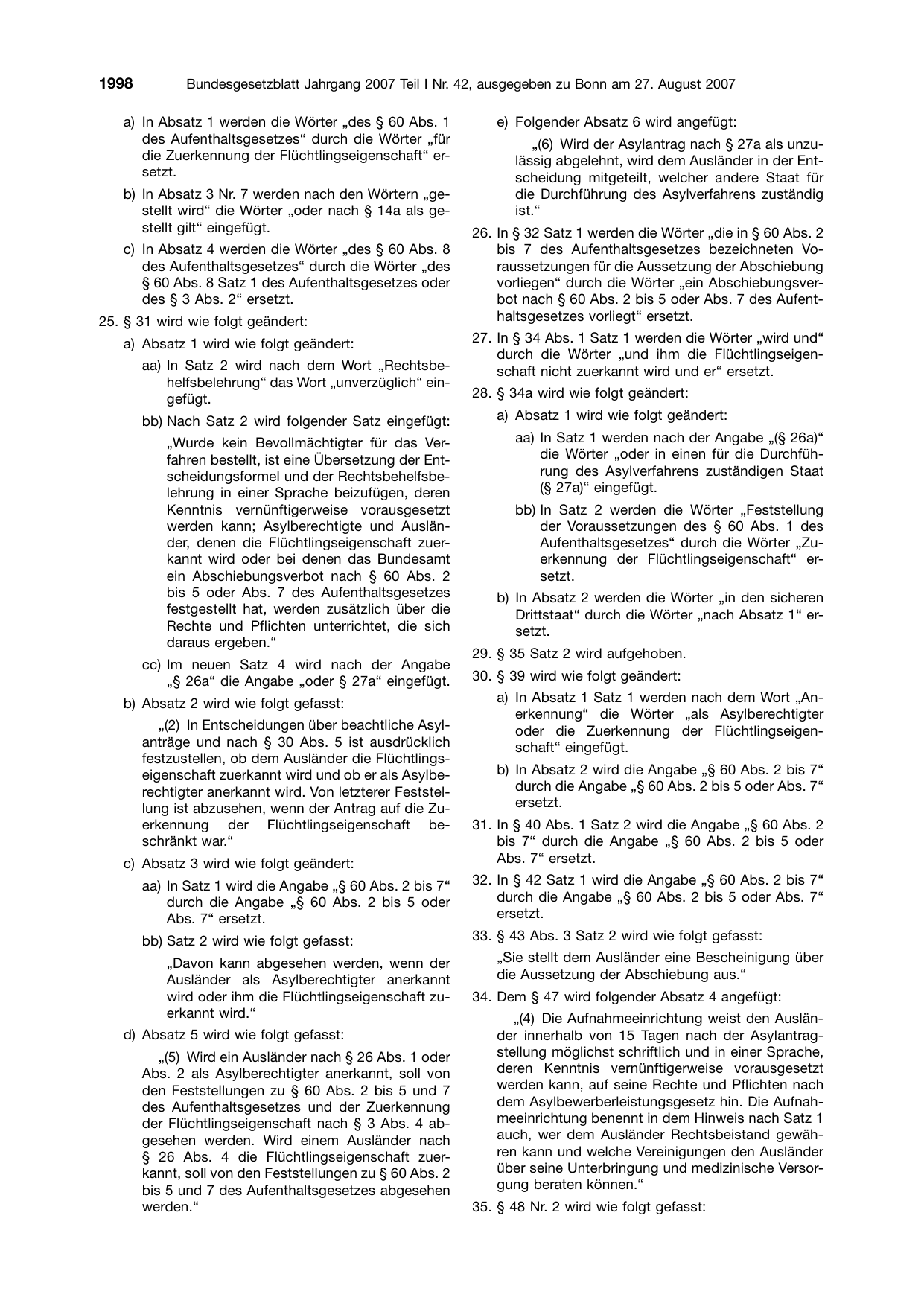 BGBl. 2007, Seite 1998 — Originalseite als Abbildung