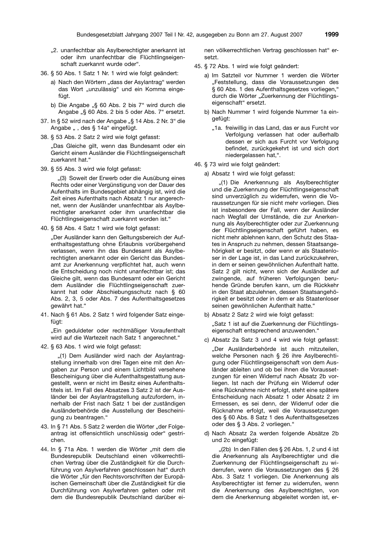 BGBl. 2007, Seite 1999 — Originalseite als Abbildung