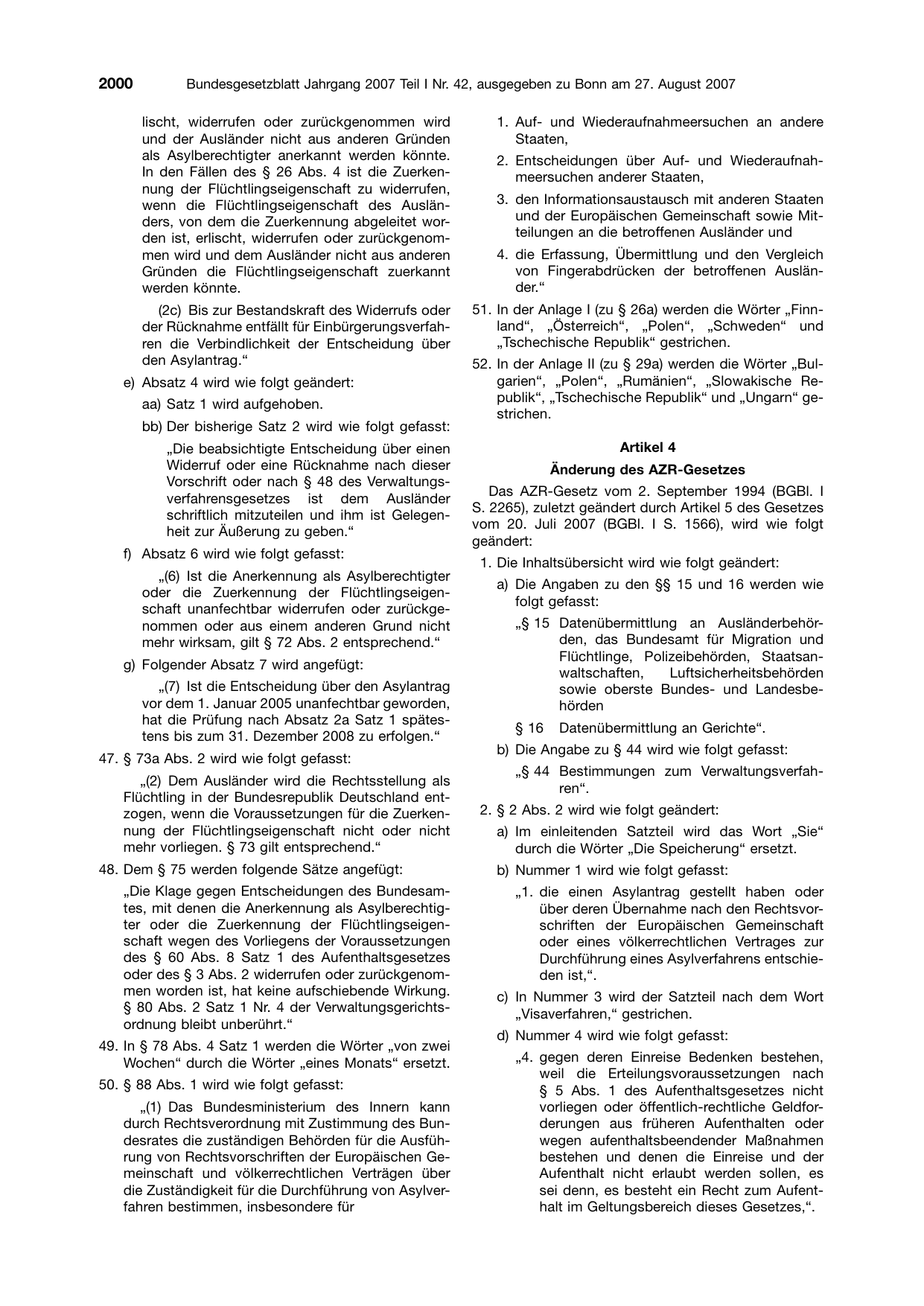 BGBl. 2007, Seite 2000 — Originalseite als Abbildung