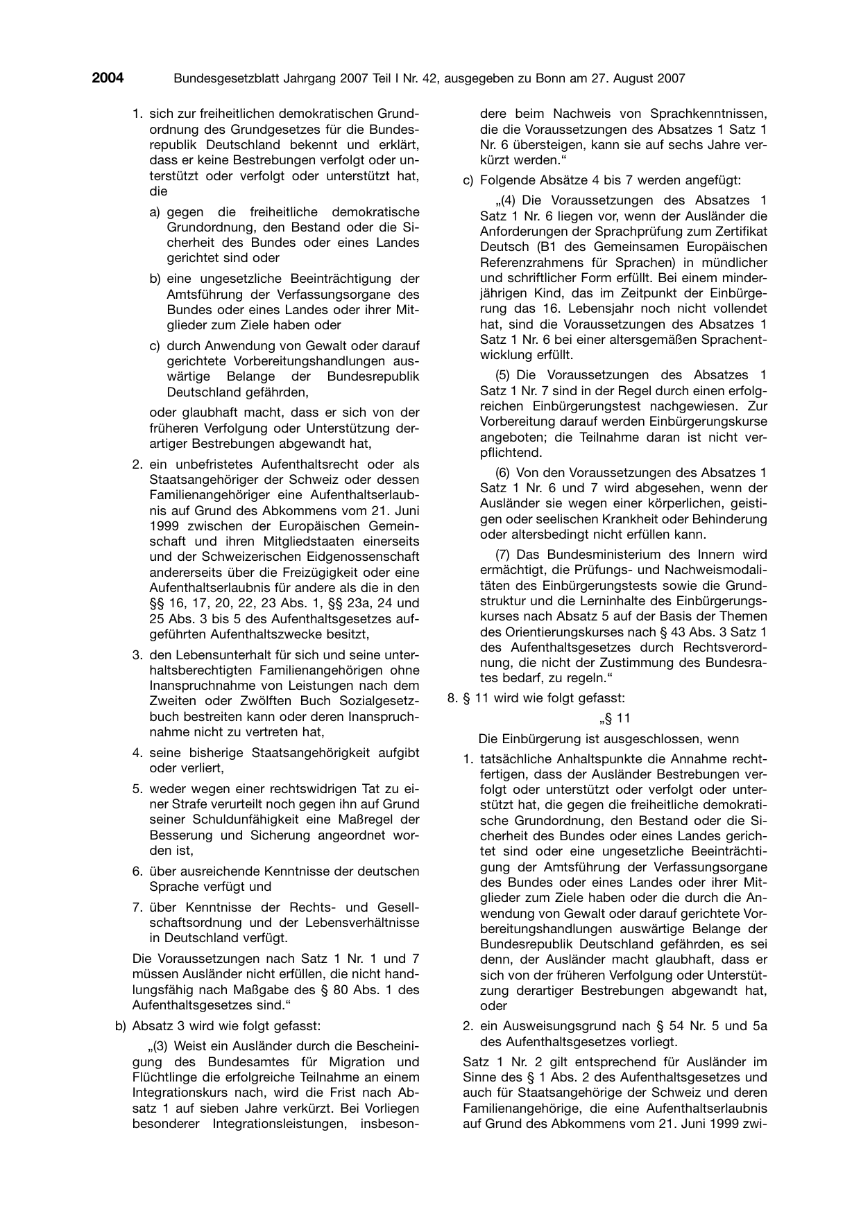 BGBl. 2007, Seite 2004 — Originalseite als Abbildung