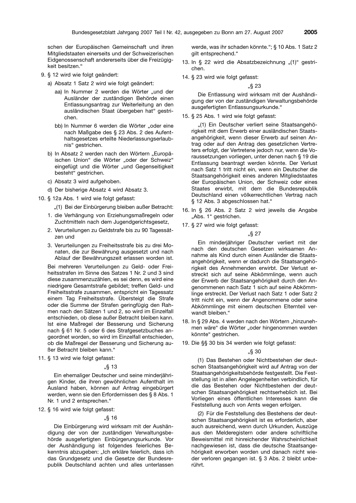 BGBl. 2007, Seite 2005 — Originalseite als Abbildung