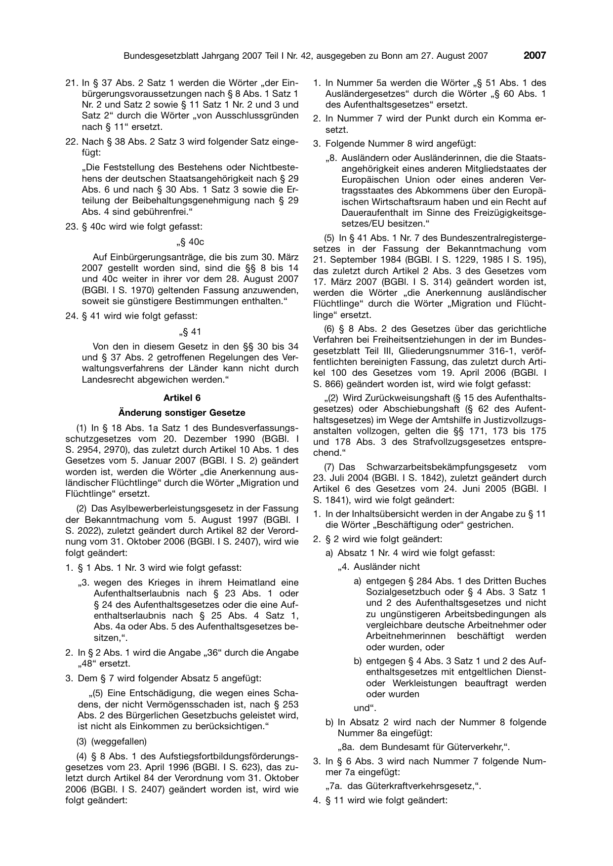 BGBl. 2007, Seite 2007 — Originalseite als Abbildung
