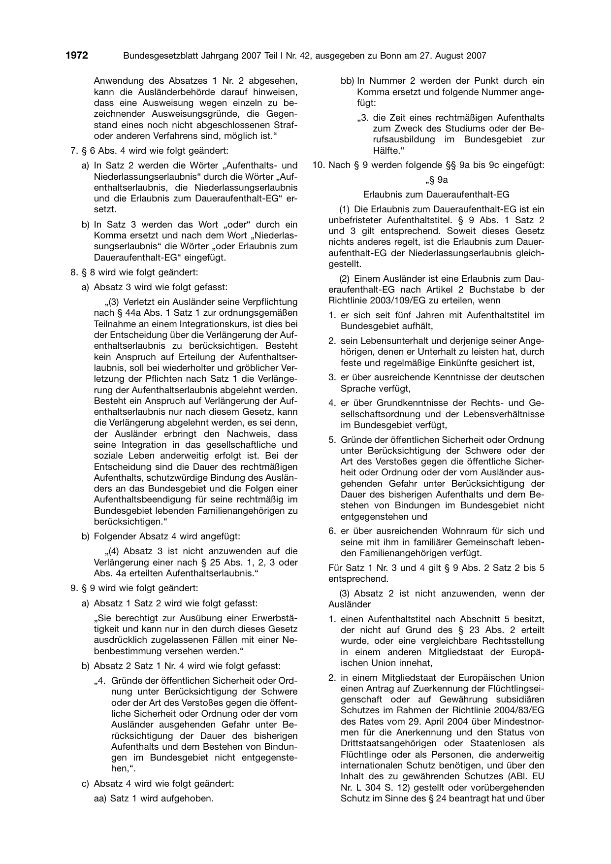BGBl. 2007, Seite 1972 — Originalseite als Abbildung
