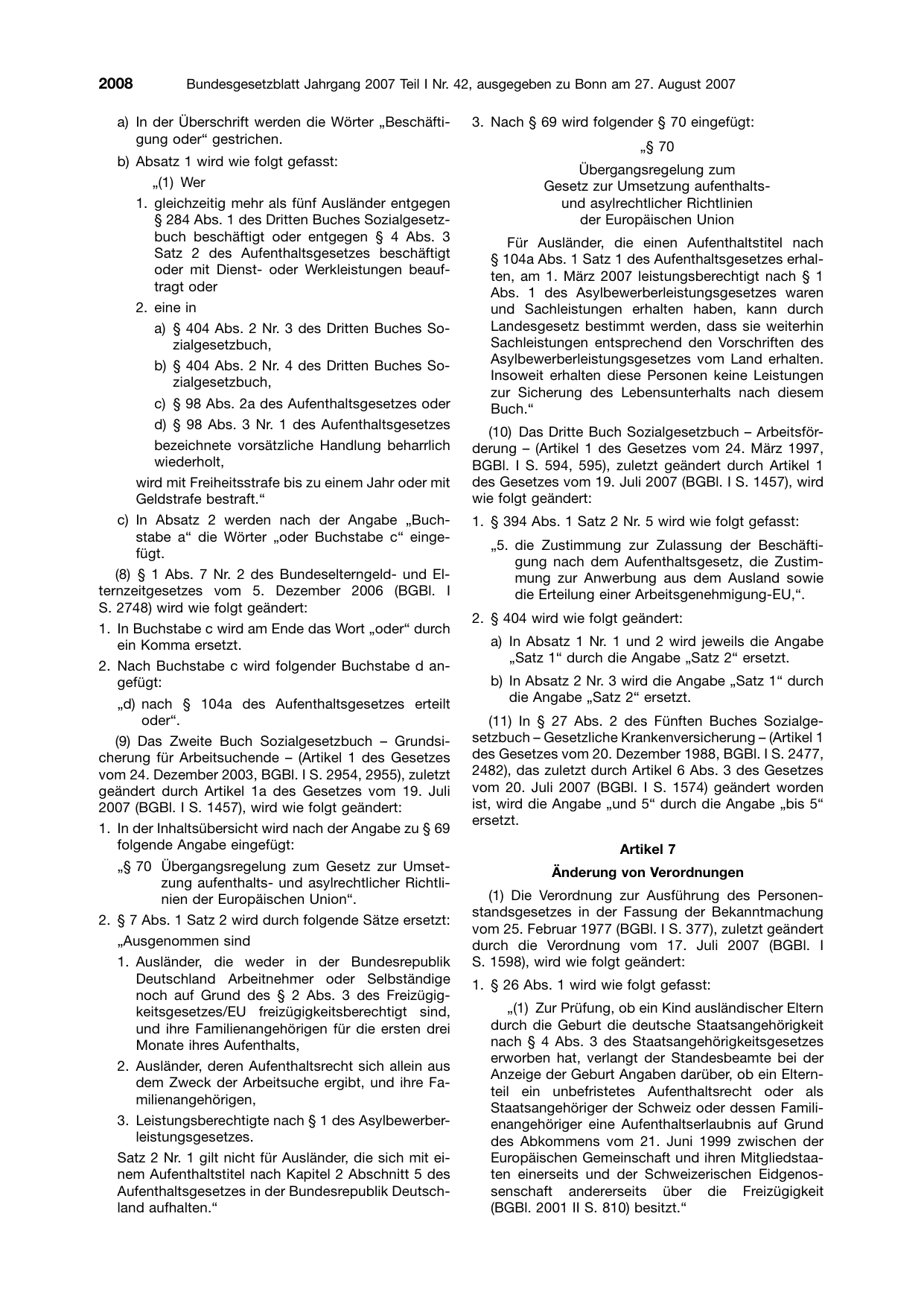 BGBl. 2007, Seite 2008 — Originalseite als Abbildung
