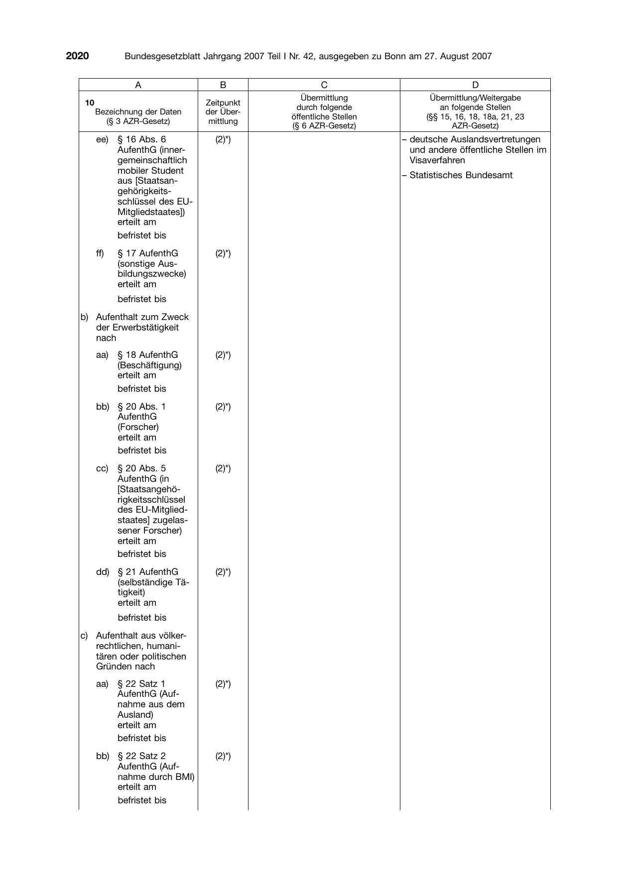 BGBl. 2007, Seite 2020 — Originalseite als Abbildung