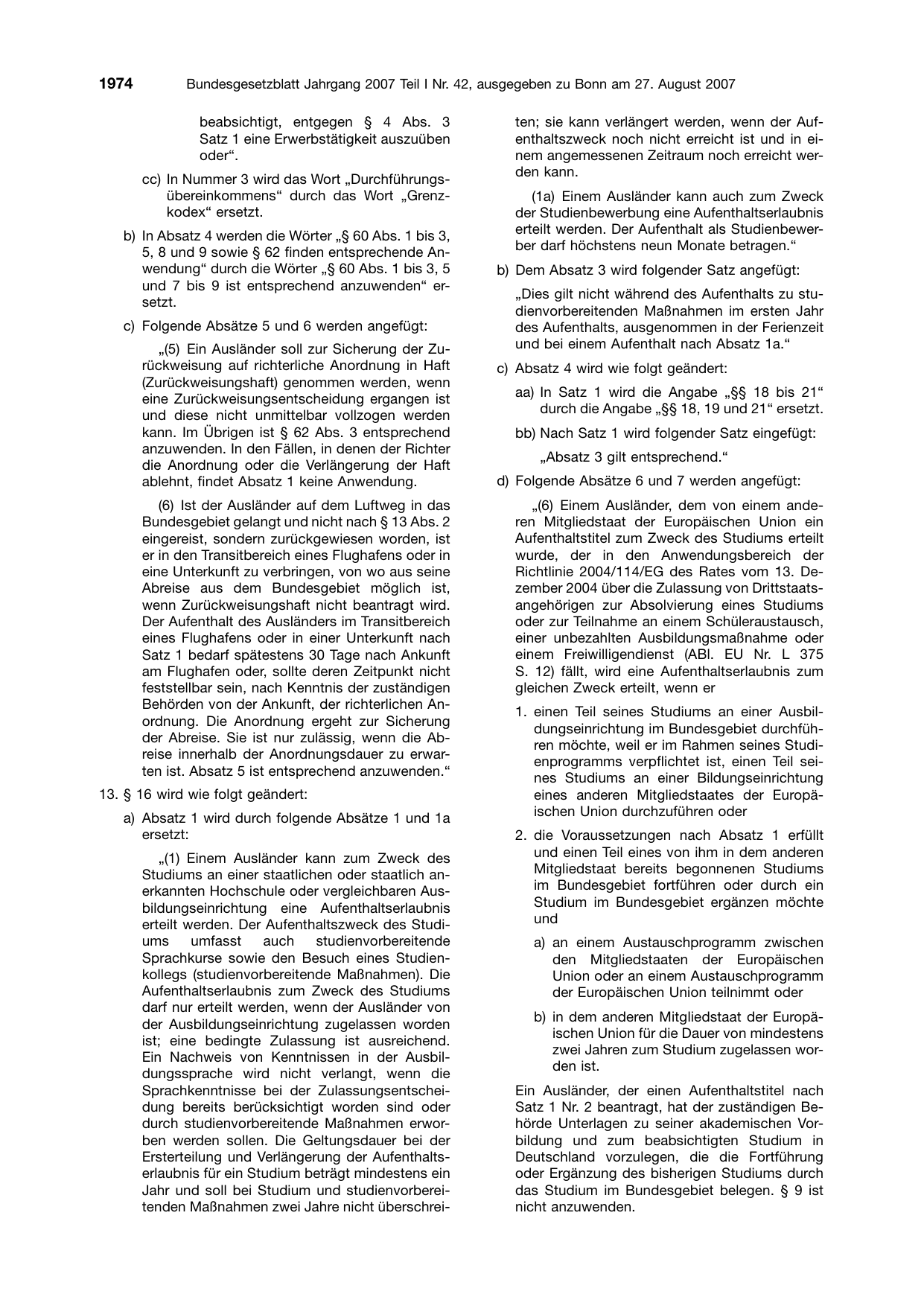 BGBl. 2007, Seite 1974 — Originalseite als Abbildung