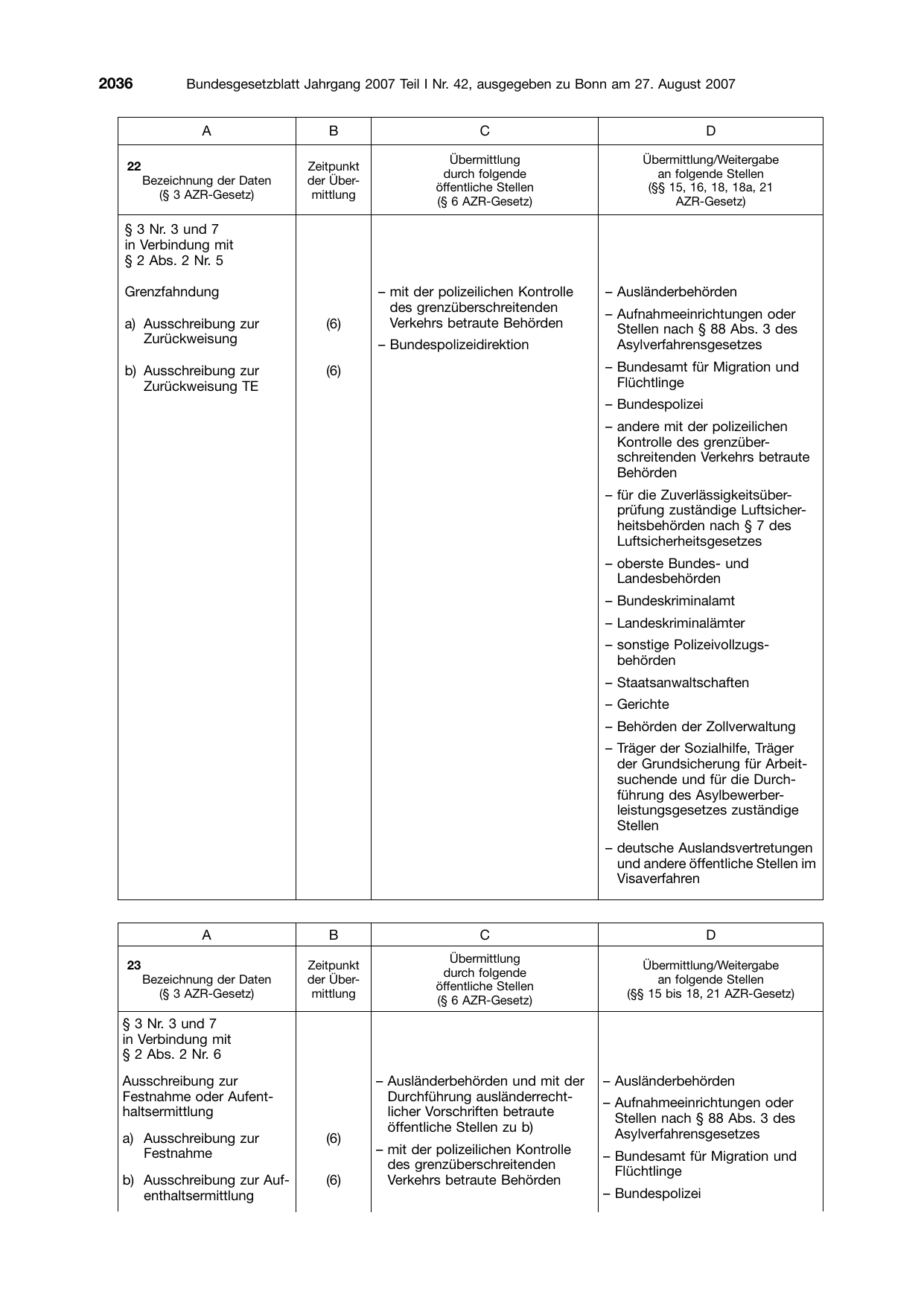 BGBl. 2007, Seite 2036 — Originalseite als Abbildung