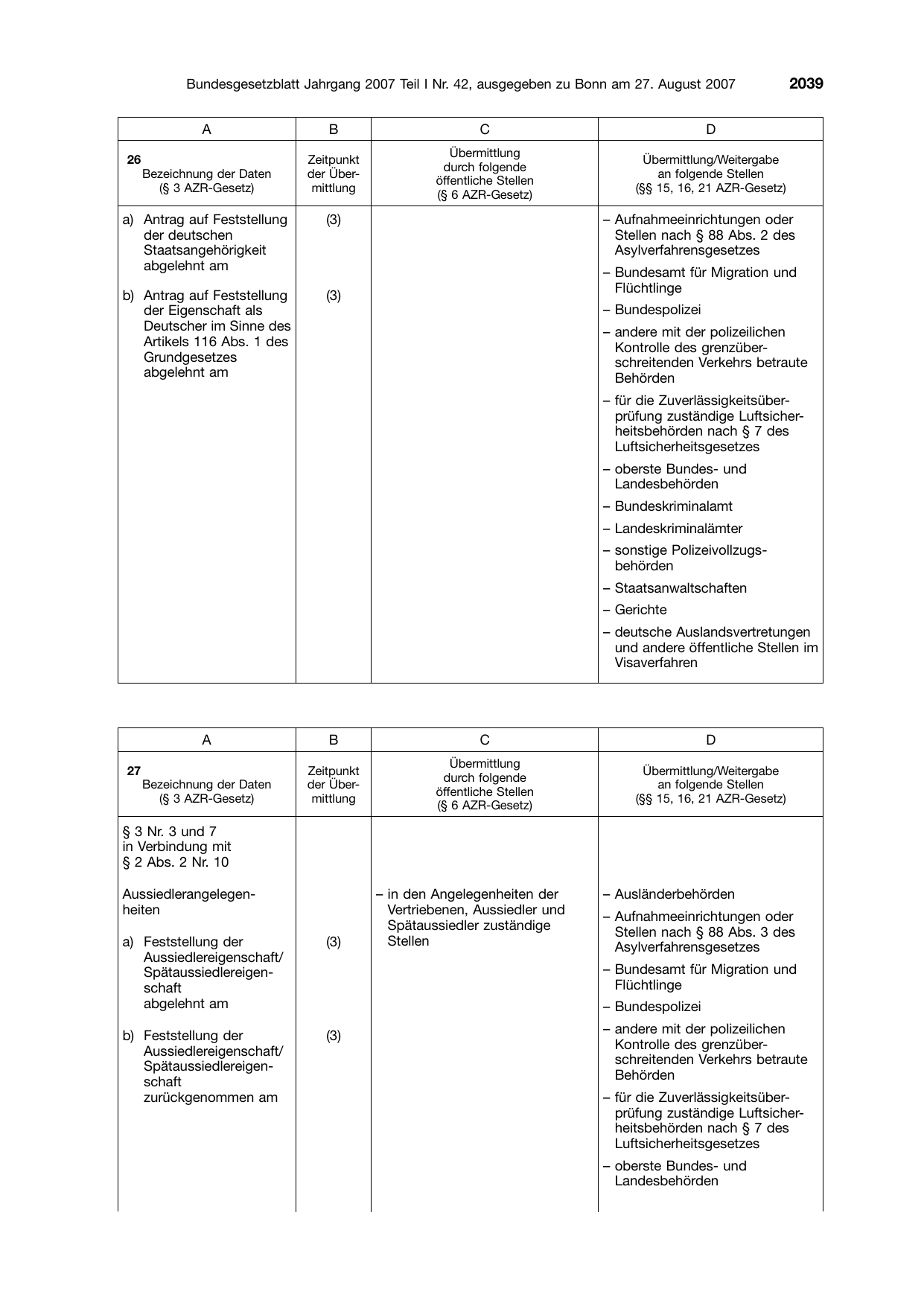 BGBl. 2007, Seite 2039 — Originalseite als Abbildung