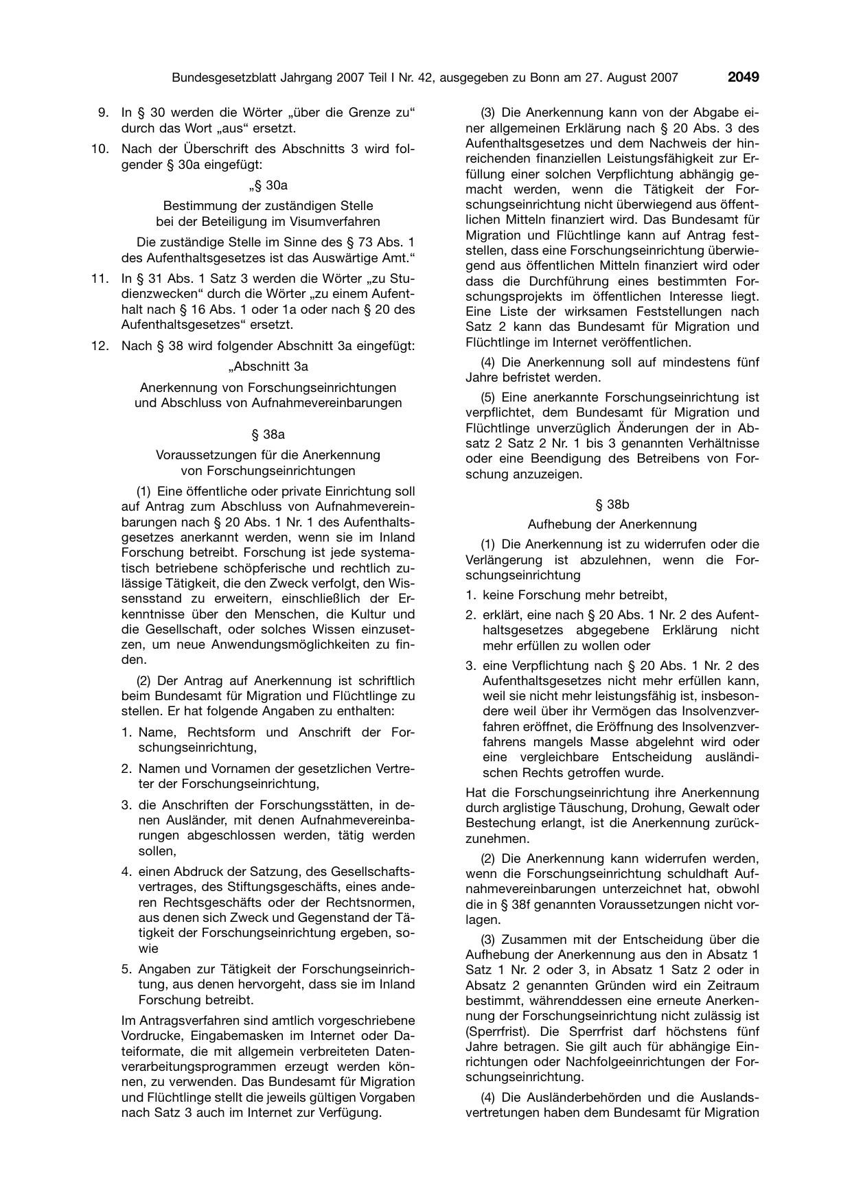 BGBl. 2007, Seite 2049 — Originalseite als Abbildung