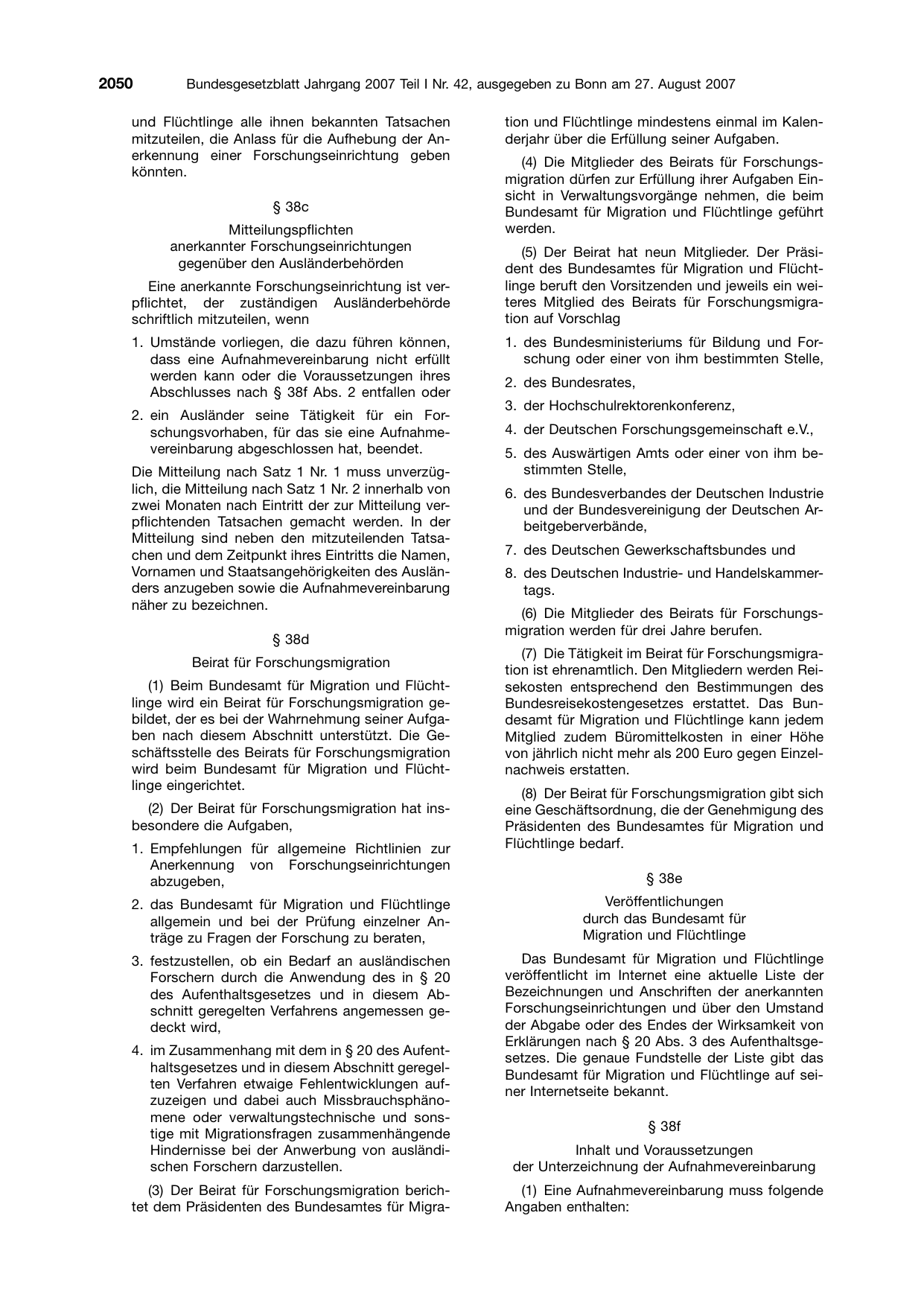 BGBl. 2007, Seite 2050 — Originalseite als Abbildung