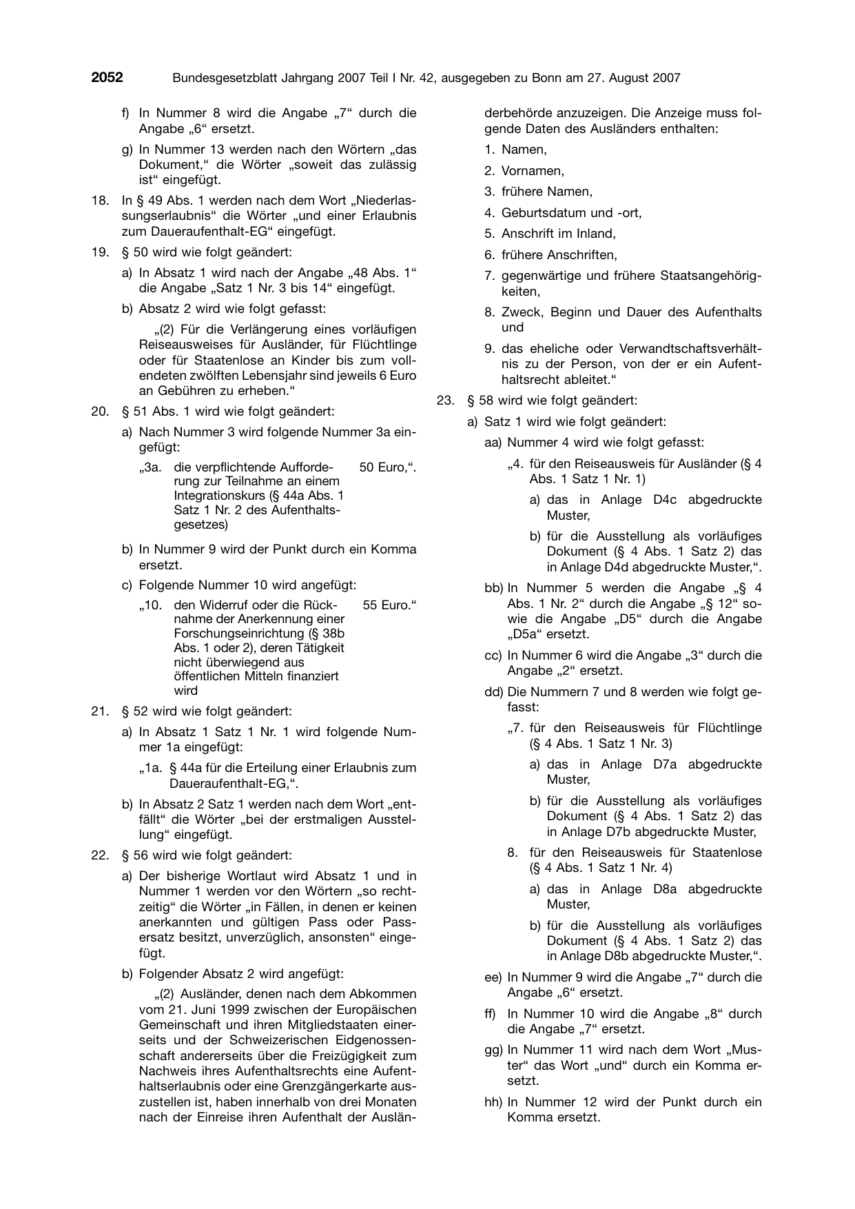 BGBl. 2007, Seite 2052 — Originalseite als Abbildung