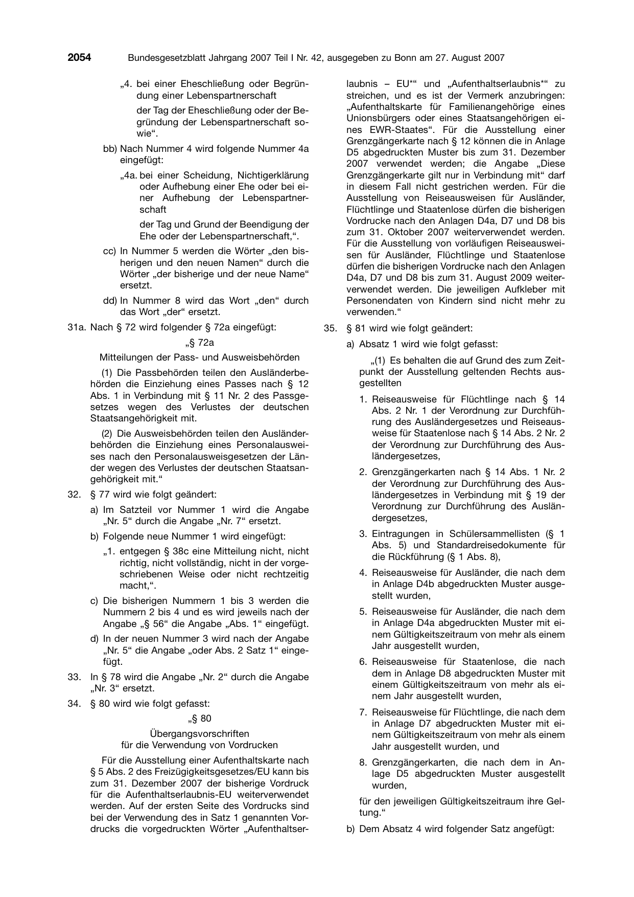 BGBl. 2007, Seite 2054 — Originalseite als Abbildung