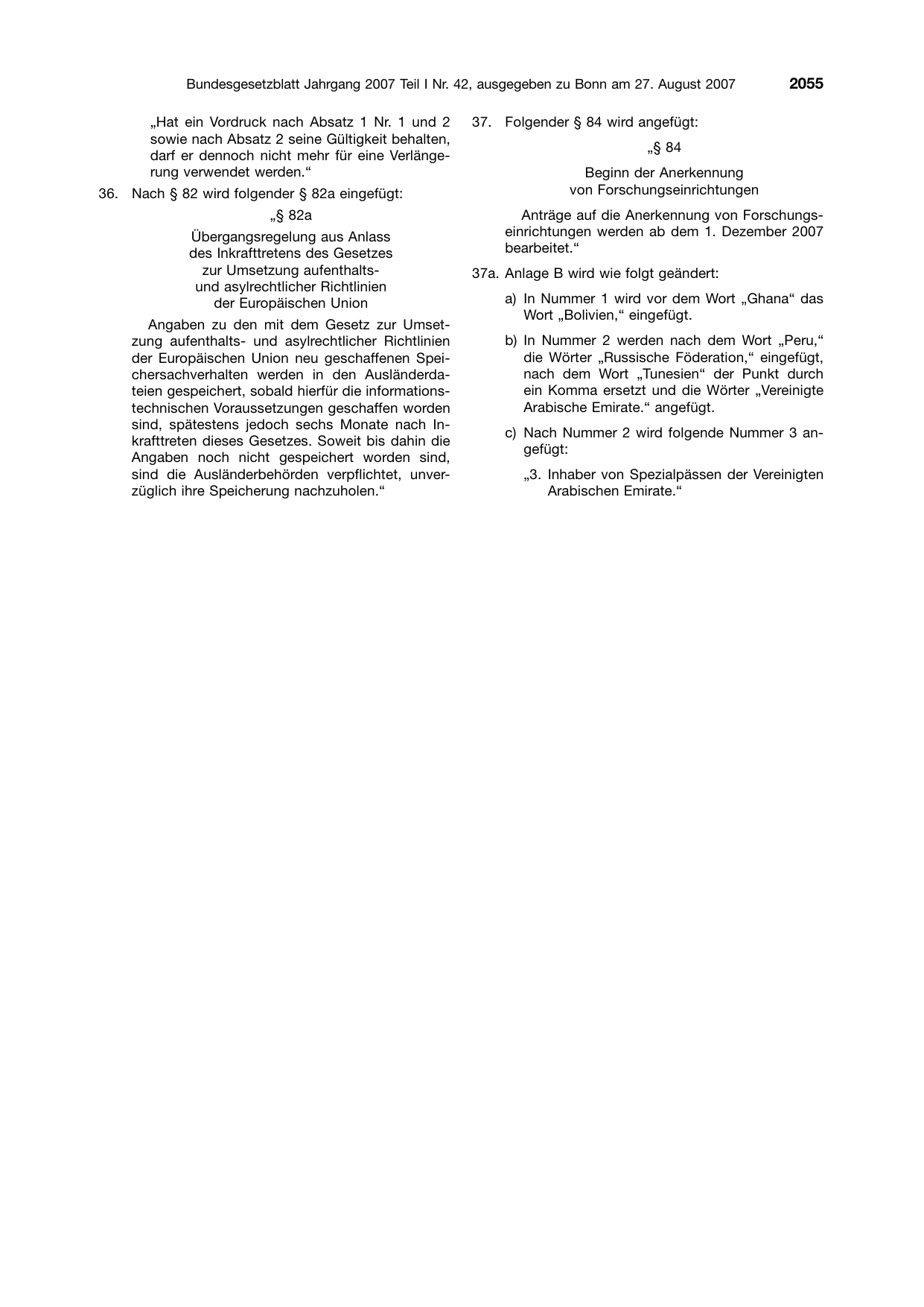 BGBl. 2007, Seite 2055 — Originalseite als Abbildung